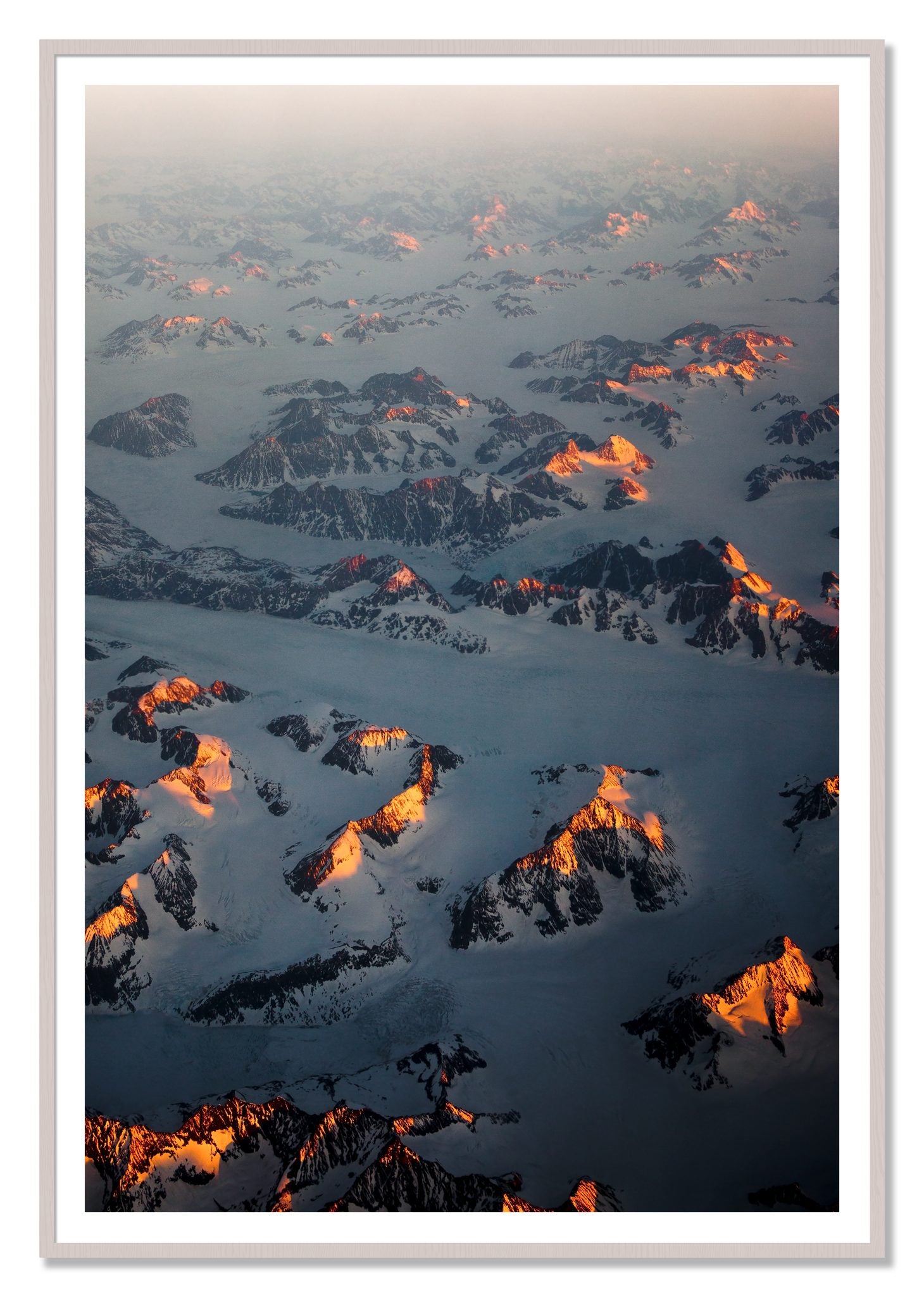 Greenland Light by Dylan Ozanich, 48×72 print with a White Border in a White Maple frame