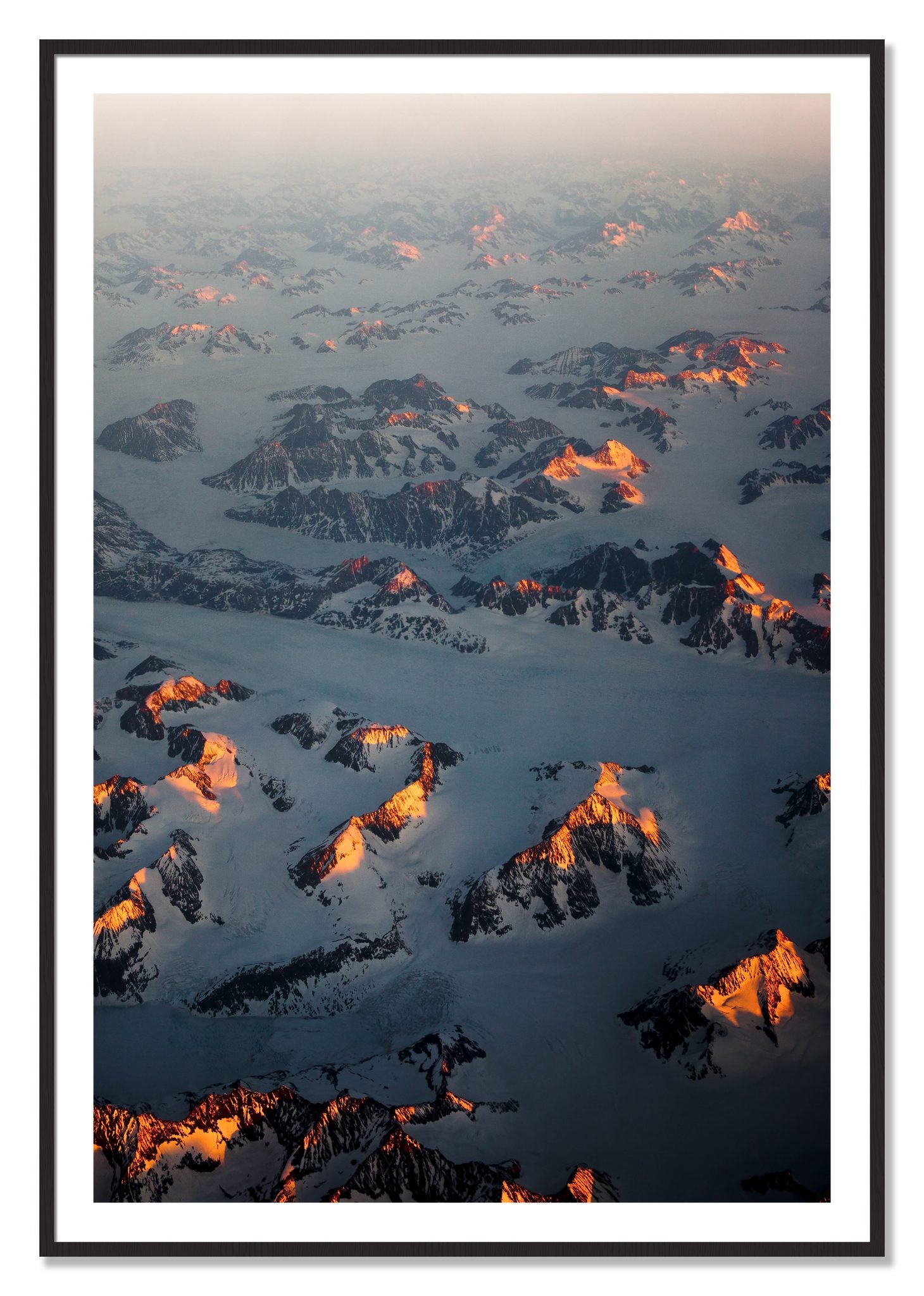Framed photograph of Greenland Light by Dylan Ozanich, Black Walnut frame, Borders