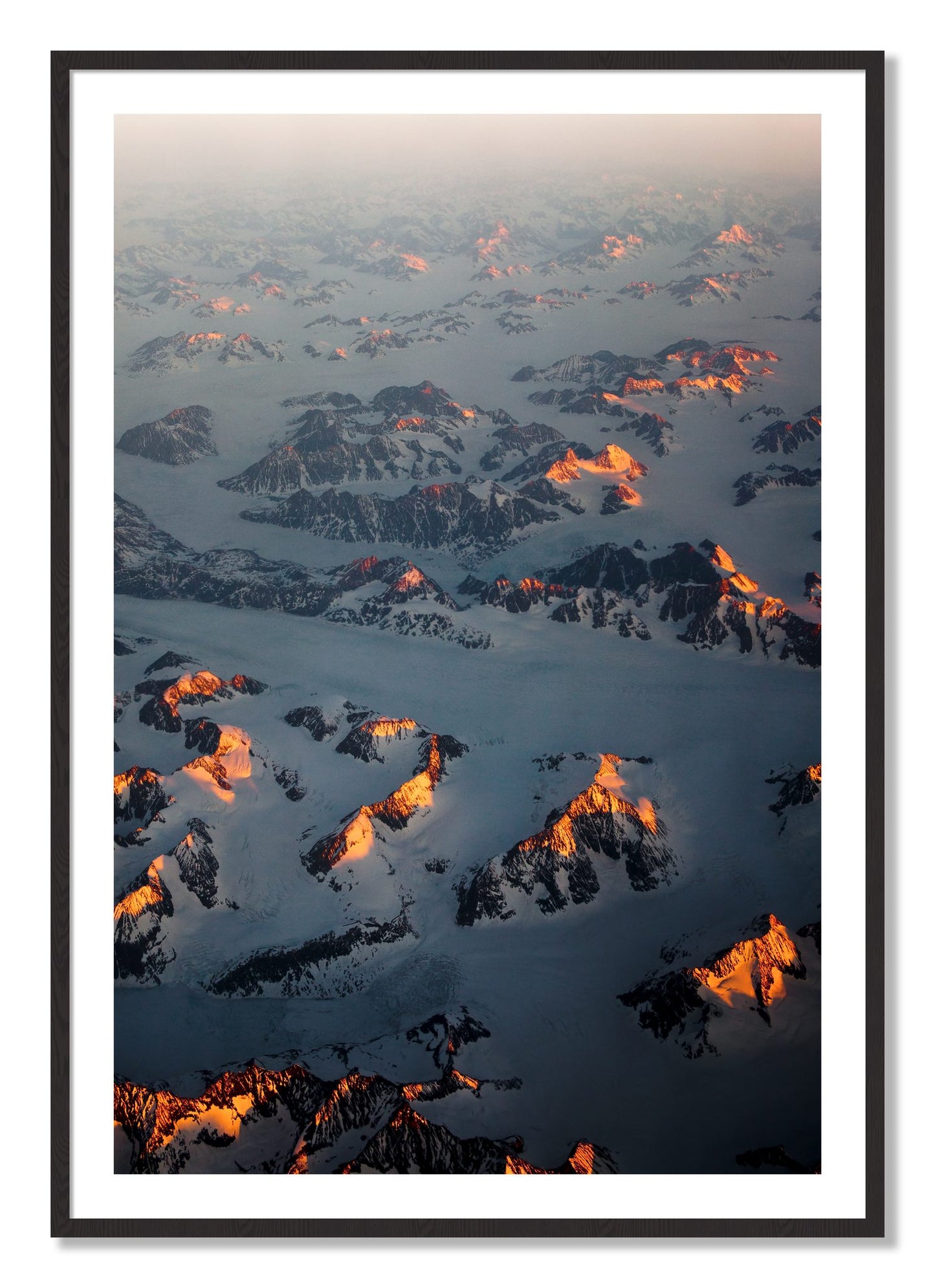 Framed photograph of Greenland Light by Dylan Ozanich, Black Walnut frame, Borders