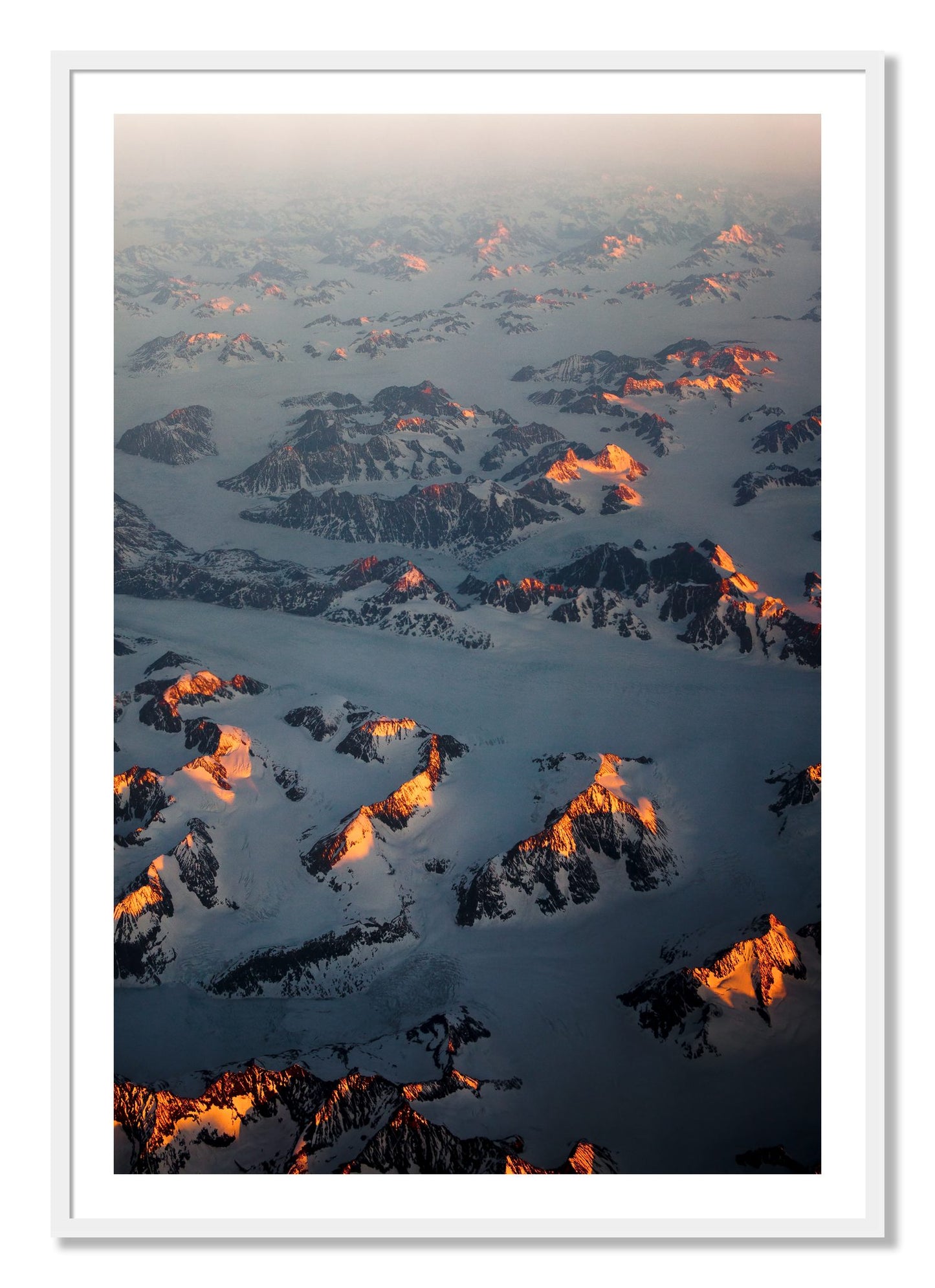 Framed photograph of Greenland Light by Dylan Ozanich, White frame, Borders