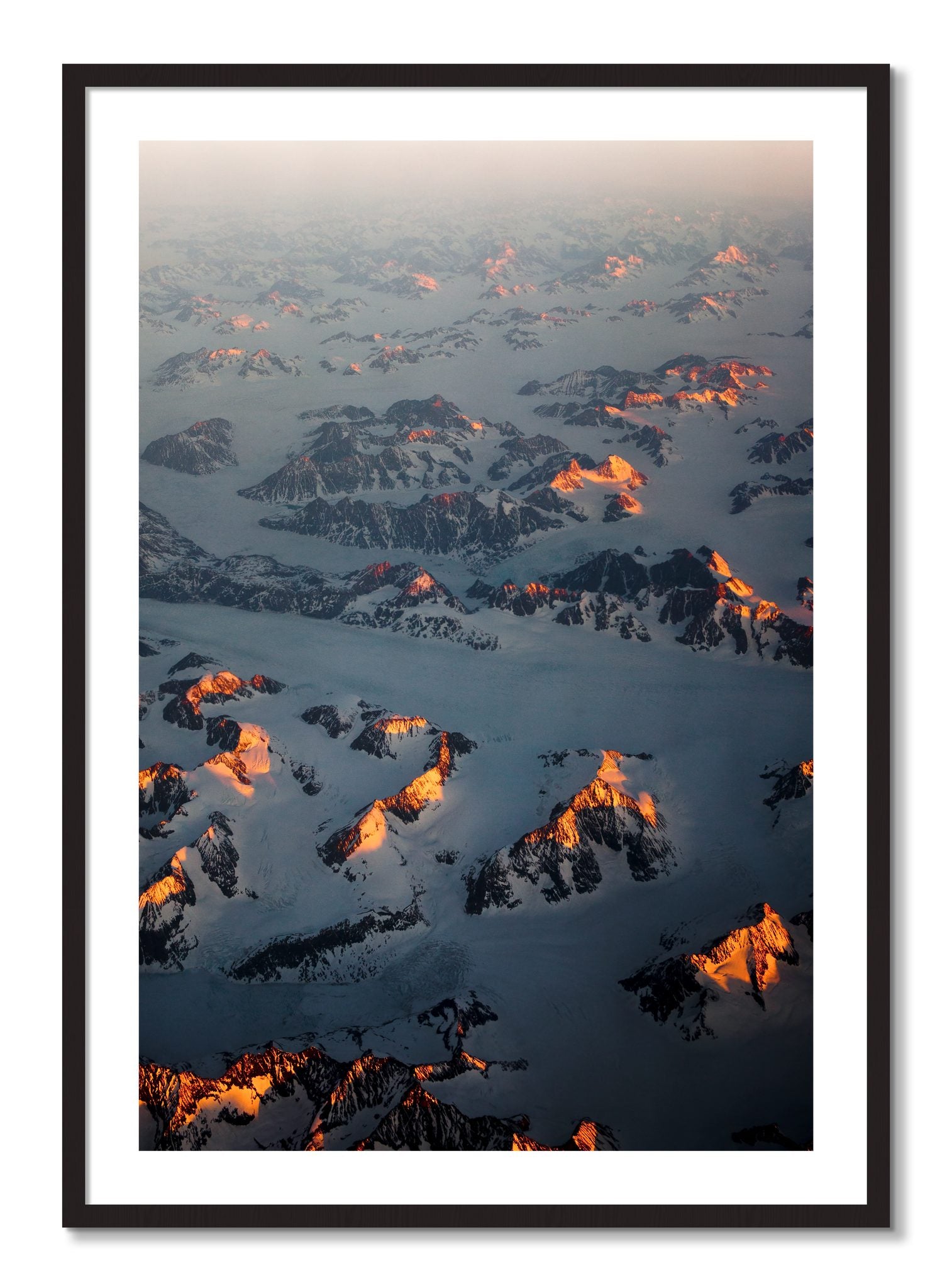 Framed photograph of Greenland Light by Dylan Ozanich, Black Walnut frame, Borders