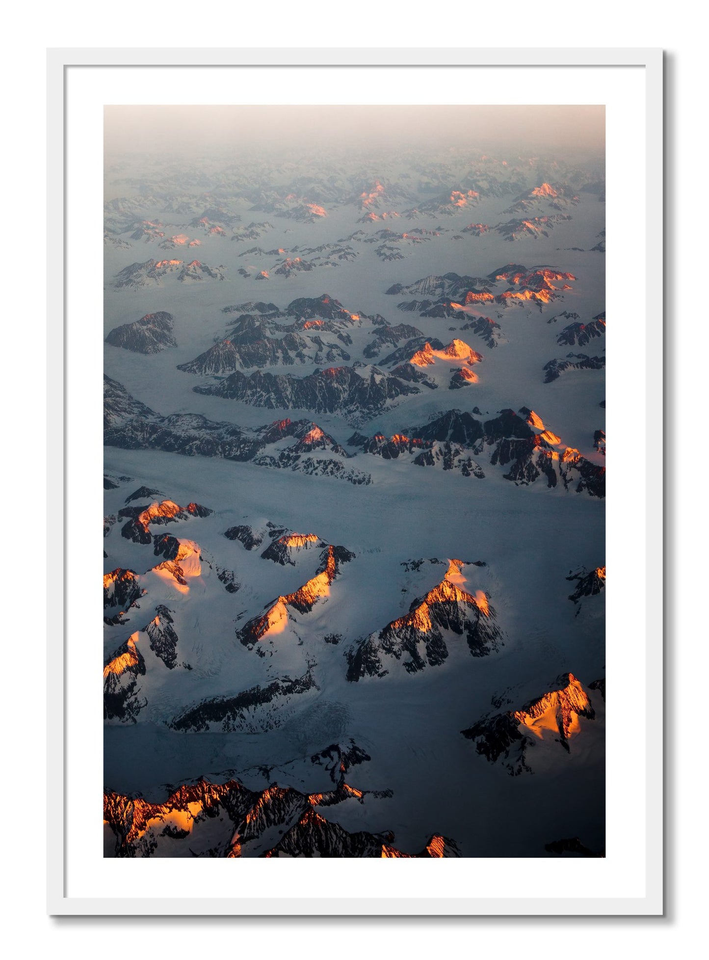 Framed photograph of Greenland Light by Dylan Ozanich, White frame, Borders