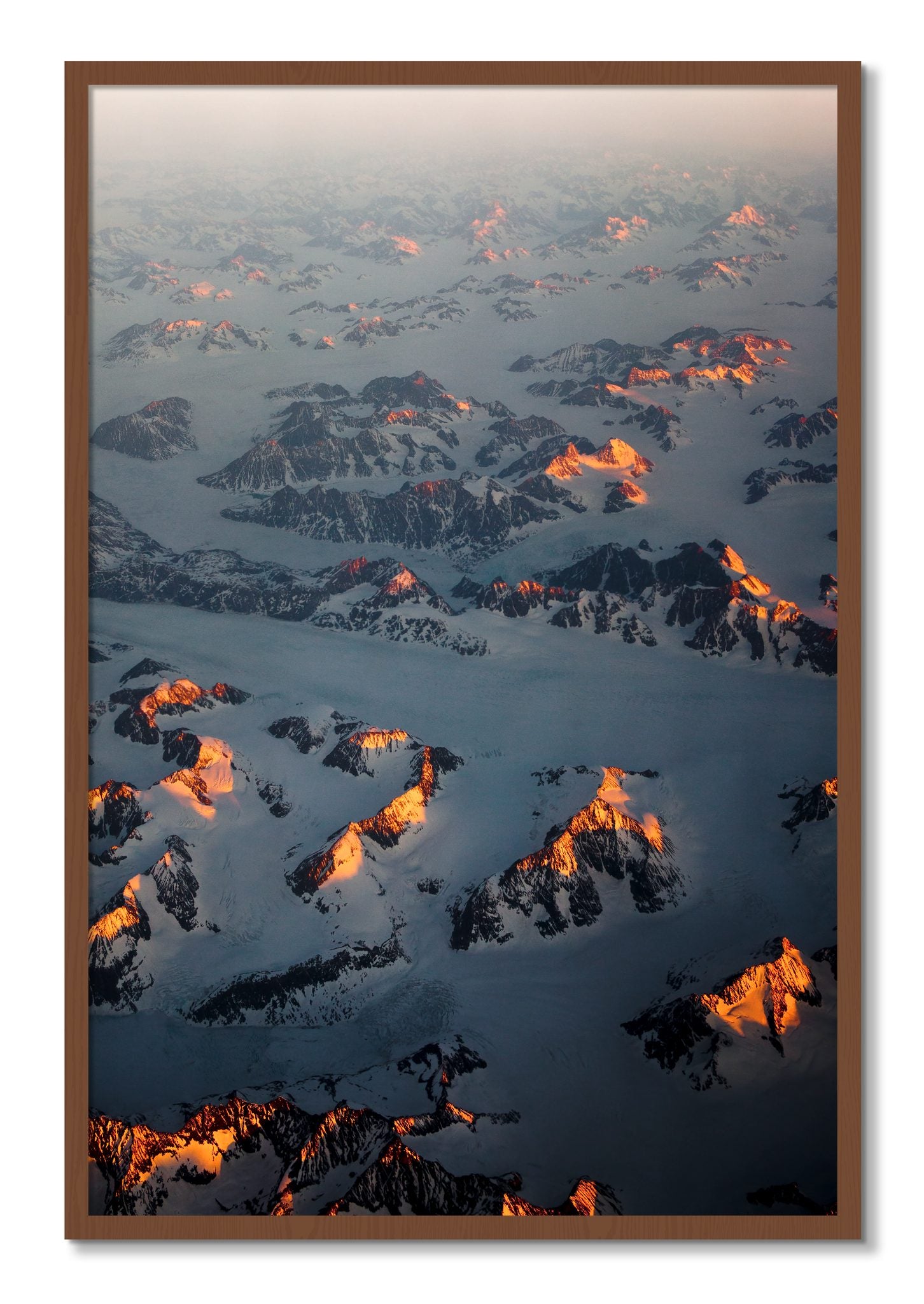 Framed photograph of Greenland Light by Dylan Ozanich, Walnut frame, Full Bleed