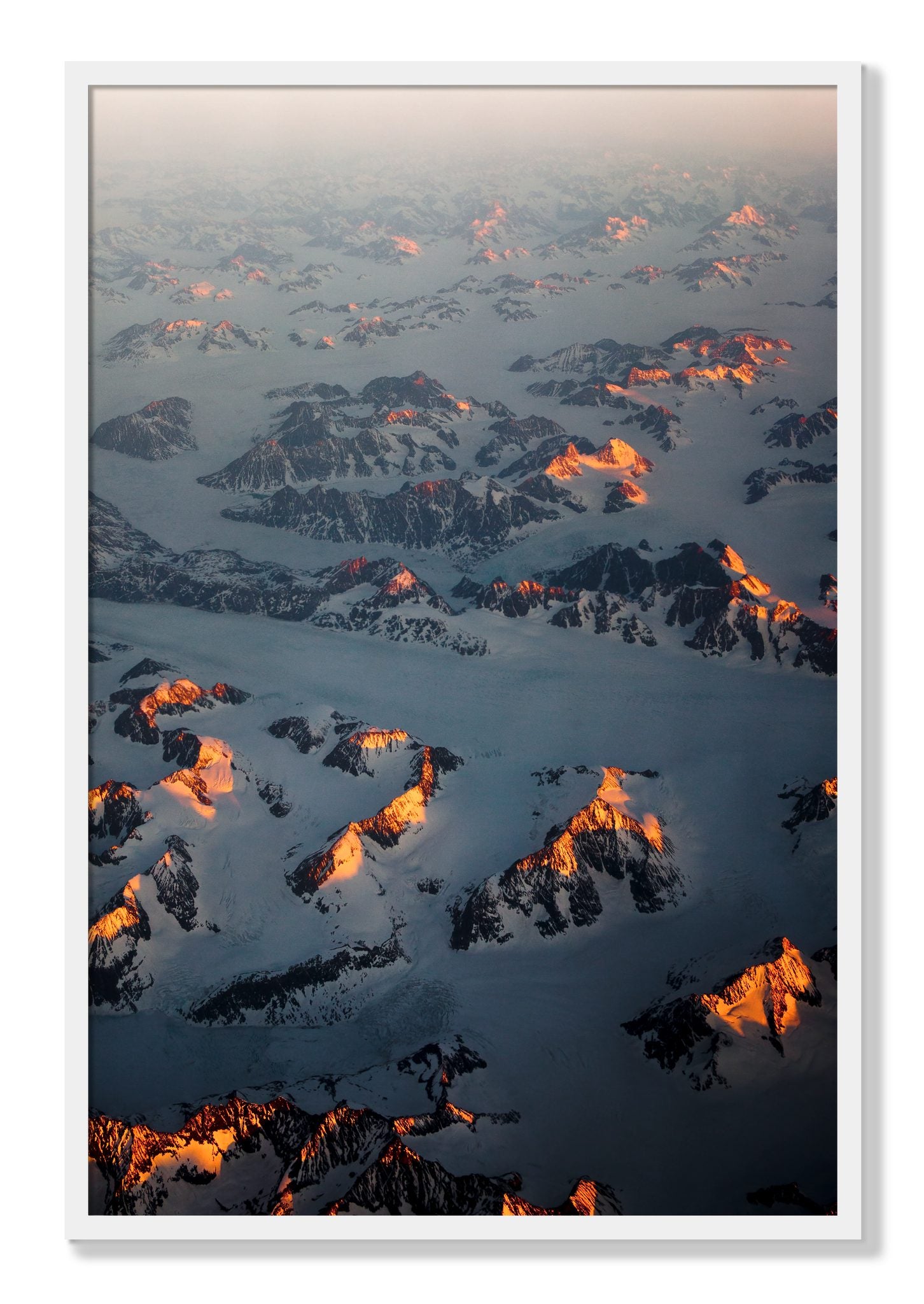 Framed photograph of Greenland Light by Dylan Ozanich, White frame, Full Bleed