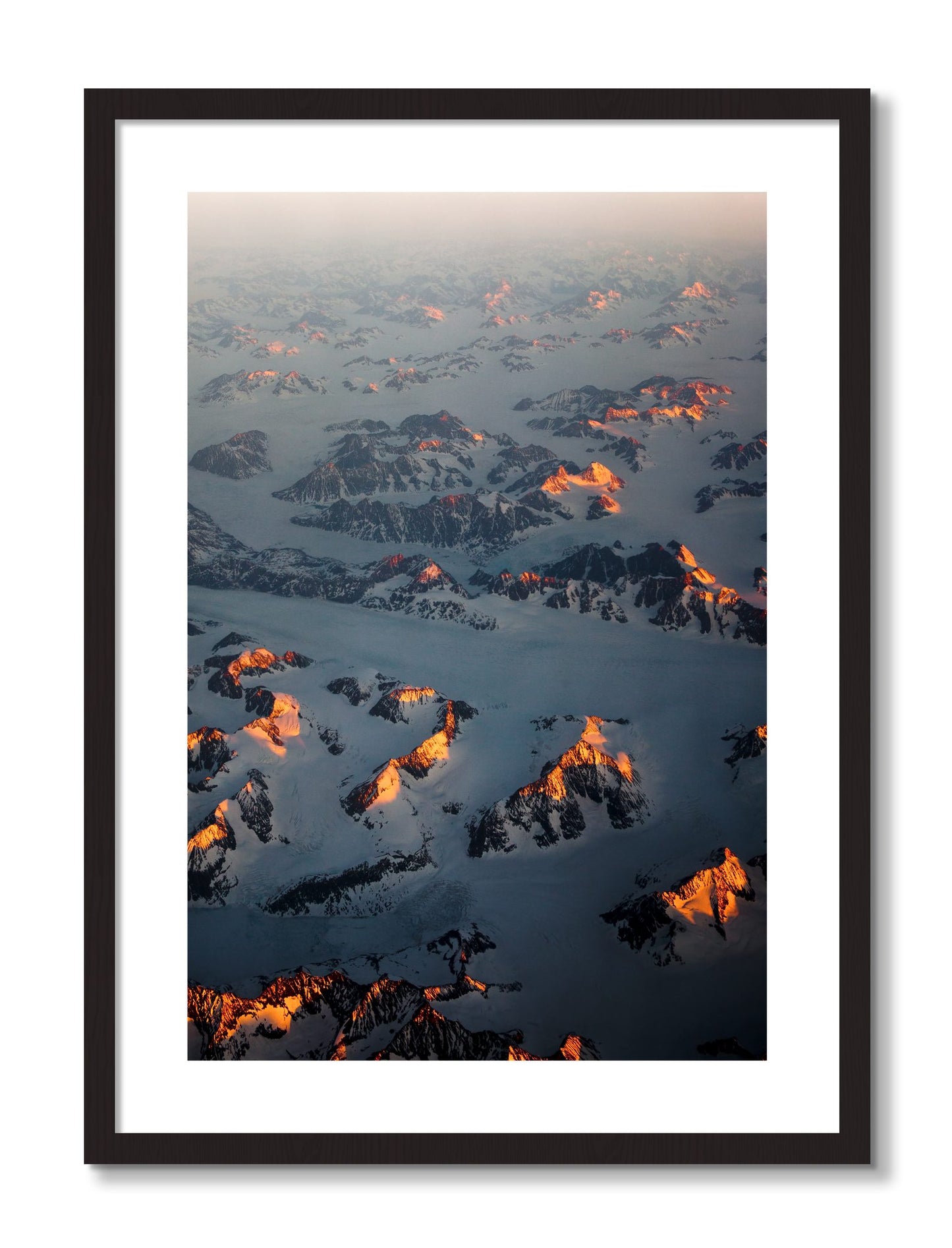Framed photograph of Greenland Light by Dylan Ozanich, Black Walnut frame, Borders