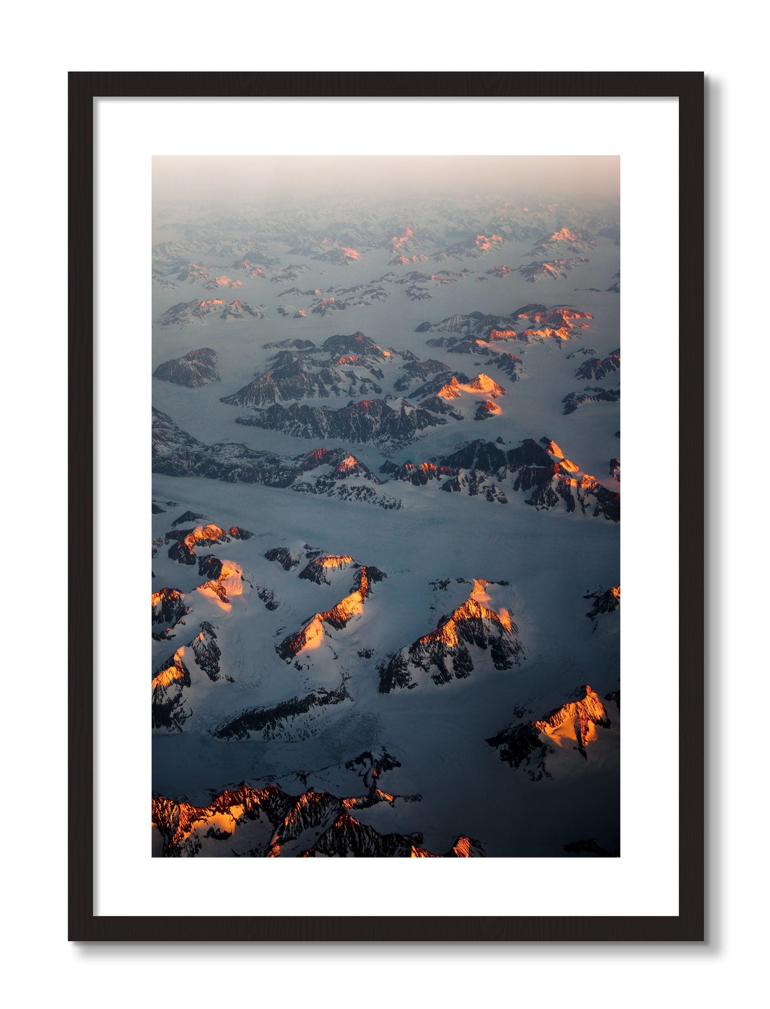 Framed photograph of Greenland Light by Dylan Ozanich, Black Walnut frame, Borders