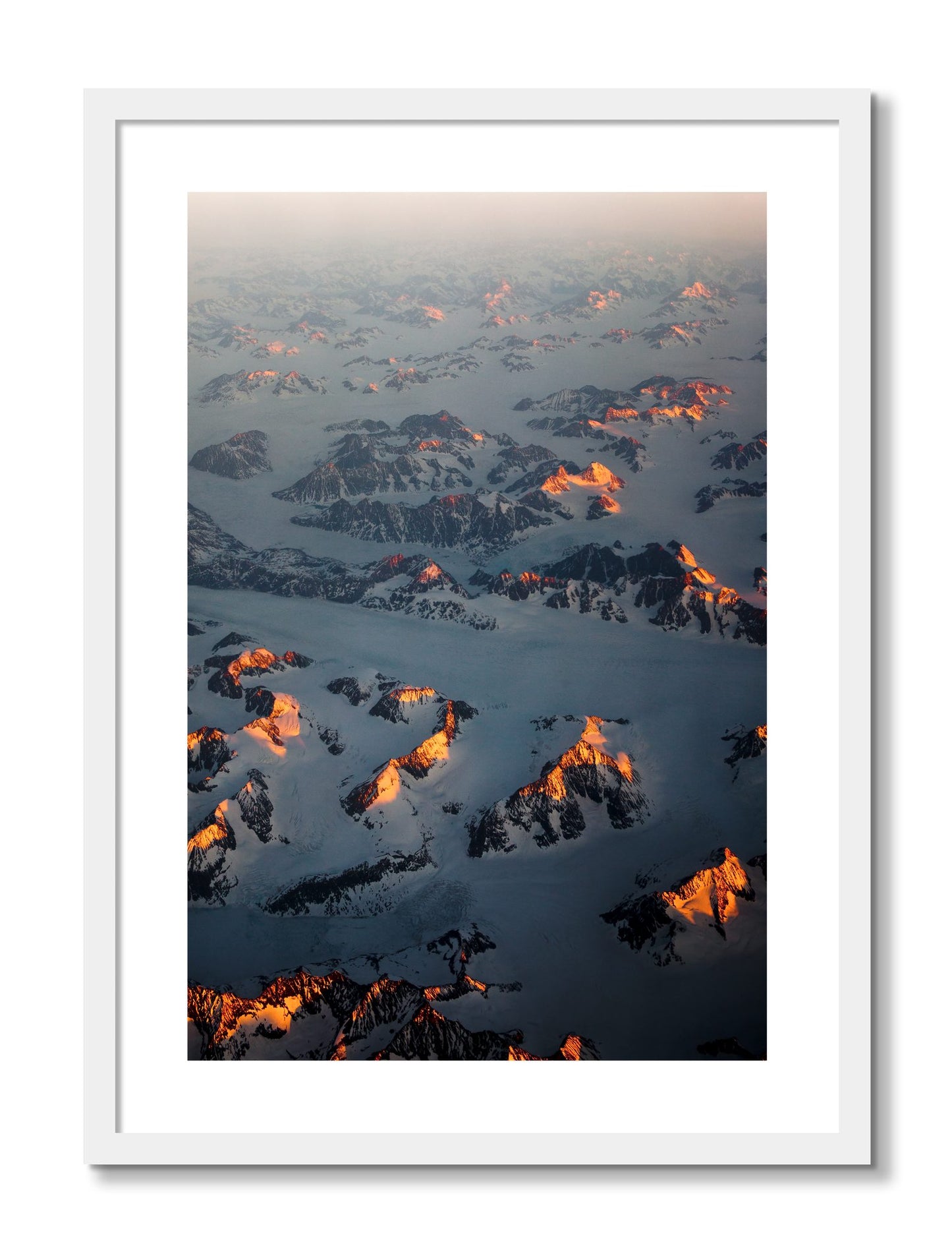 Framed photograph of Greenland Light by Dylan Ozanich, White frame, Borders