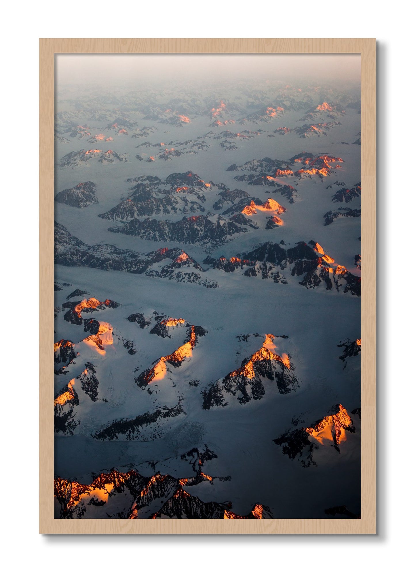 Framed photograph of Greenland Light by Dylan Ozanich, Oak frame, Full Bleed