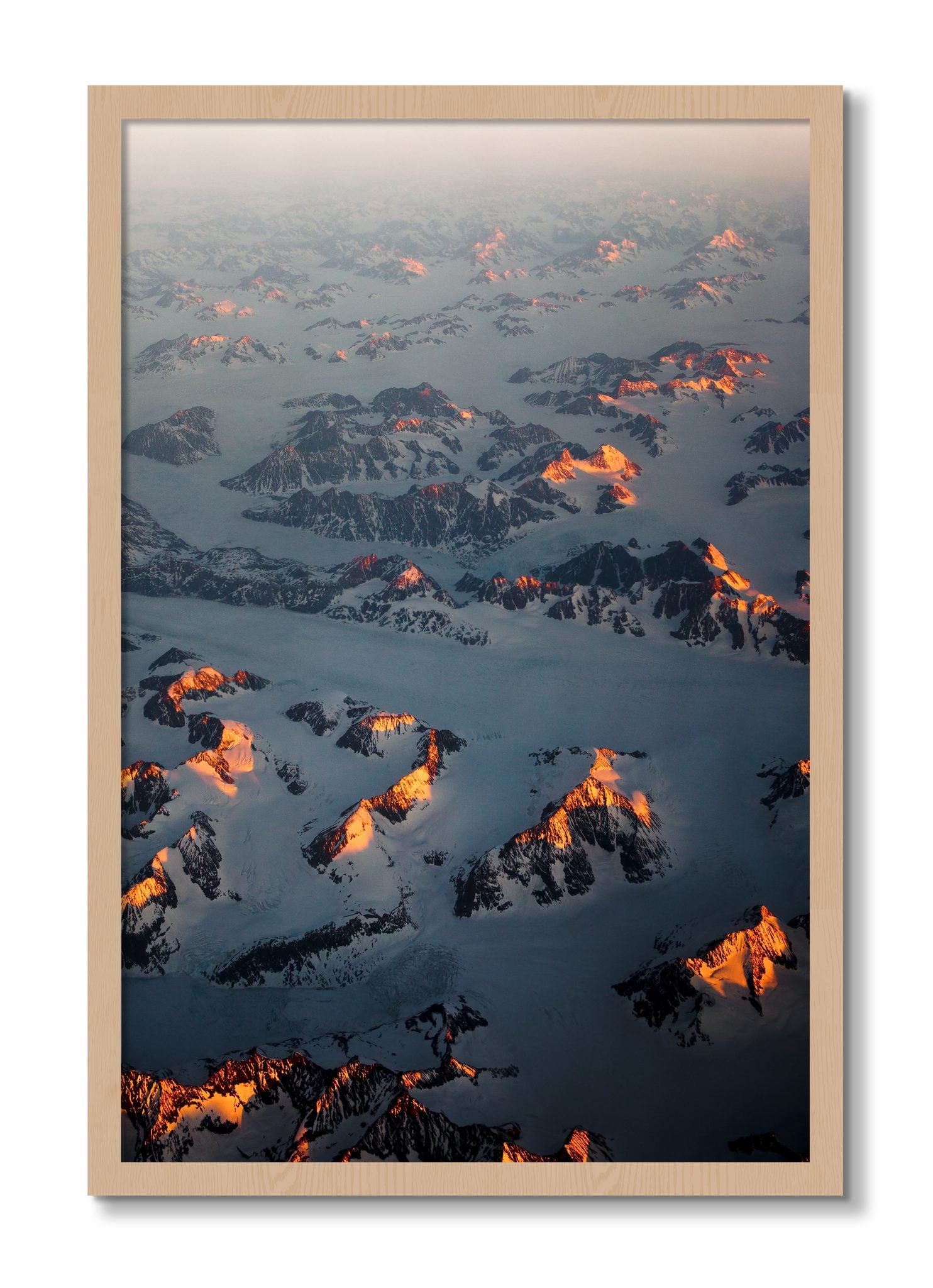 Framed photograph of Greenland Light by Dylan Ozanich, Oak frame, Full Bleed