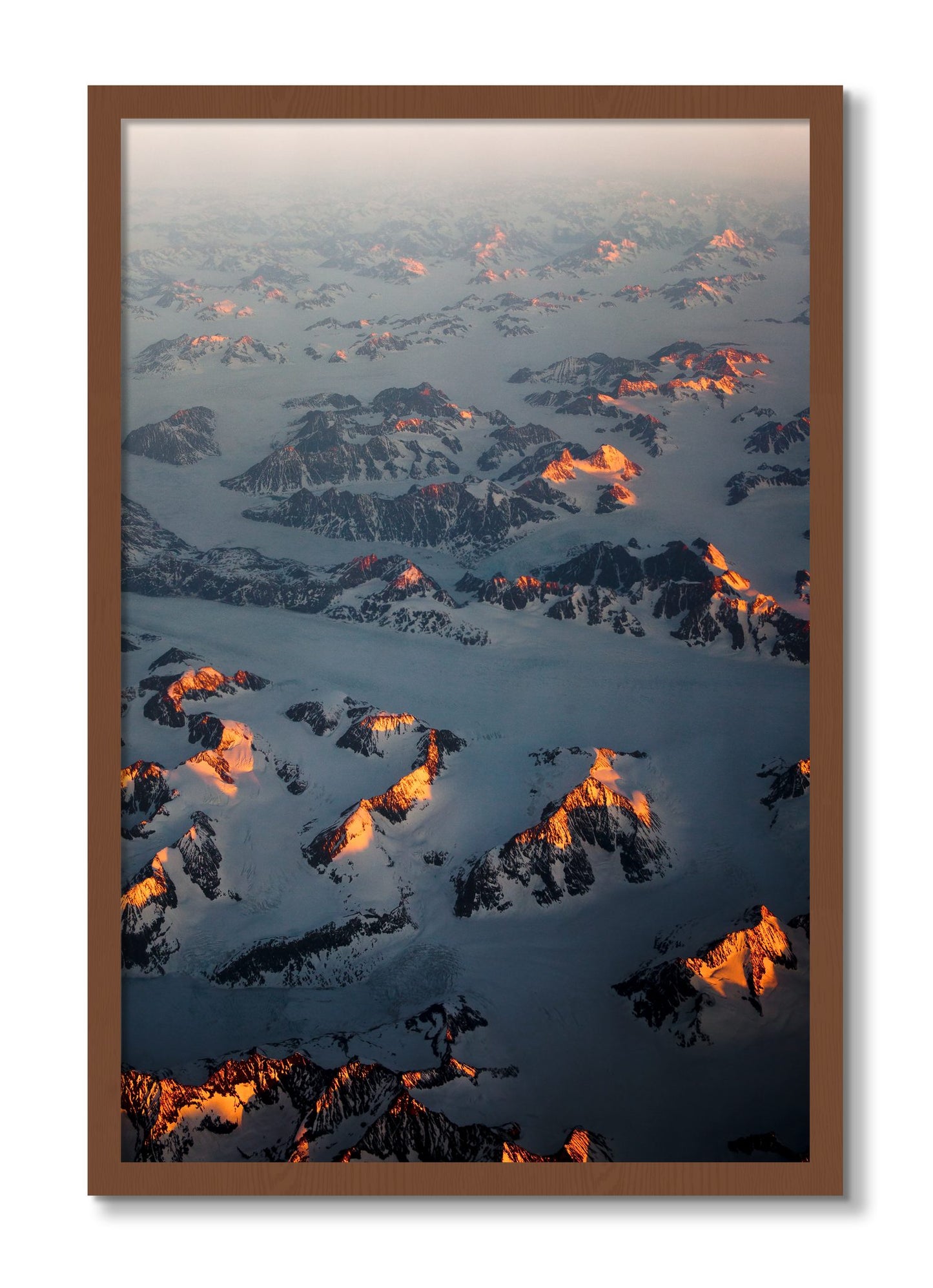 Framed photograph of Greenland Light by Dylan Ozanich, Walnut frame, Full Bleed