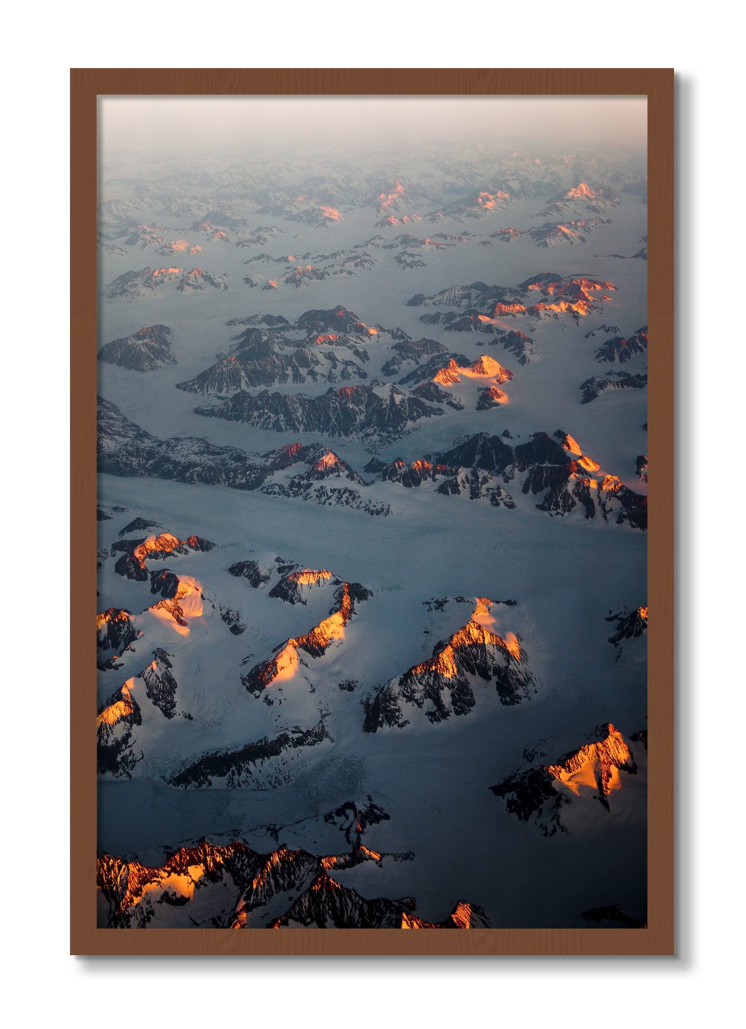 Framed photograph of Greenland Light by Dylan Ozanich, Walnut frame, Full Bleed