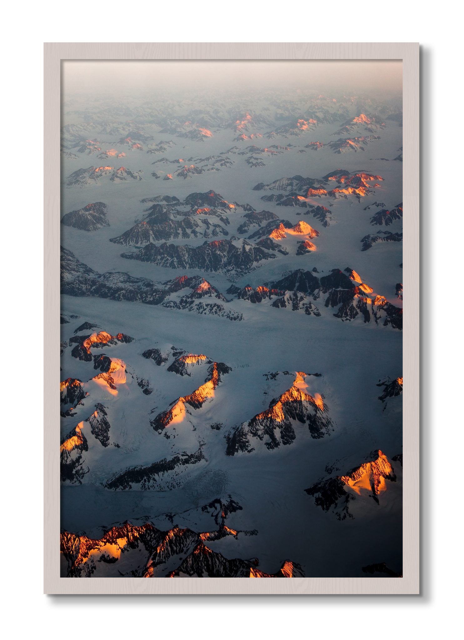 Framed photograph of Greenland Light by Dylan Ozanich, White Maple frame, Full Bleed