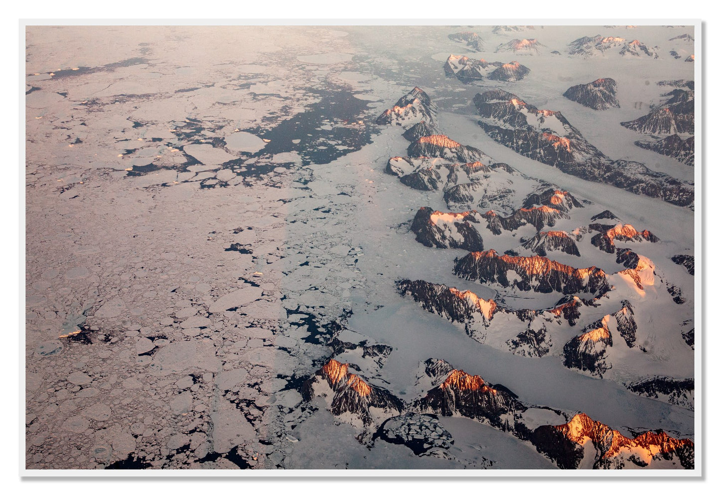 Greenland Peaks by Dylan Ozanich, 48×72 Full Bleed Print in a White frame