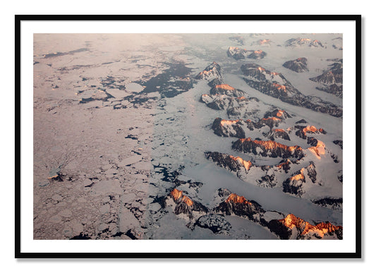 Framed photograph of Greenland Peaks by Dylan Ozanich, Black frame, Borders