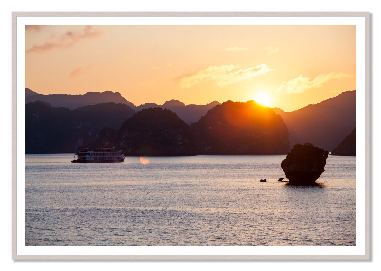 Ha Long Bay by Dylan Ozanich, 48×72 print with a White Border in a White Maple frame