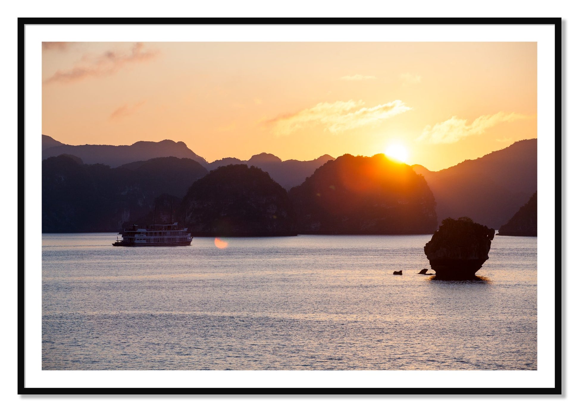 Framed photograph of Ha Long Bay by Dylan Ozanich, Black frame, Borders