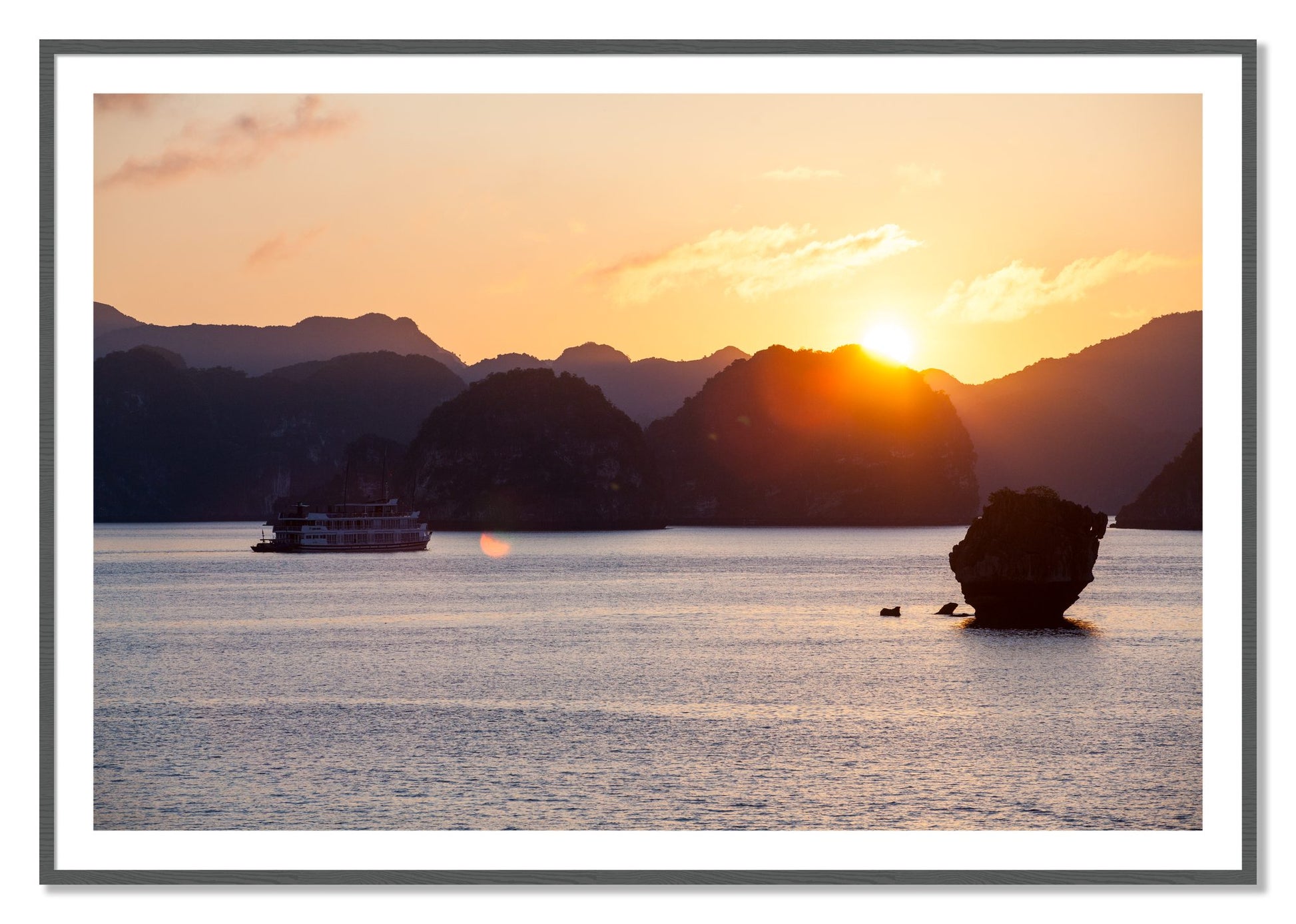 Framed photograph of Ha Long Bay by Dylan Ozanich, Grey frame, Borders