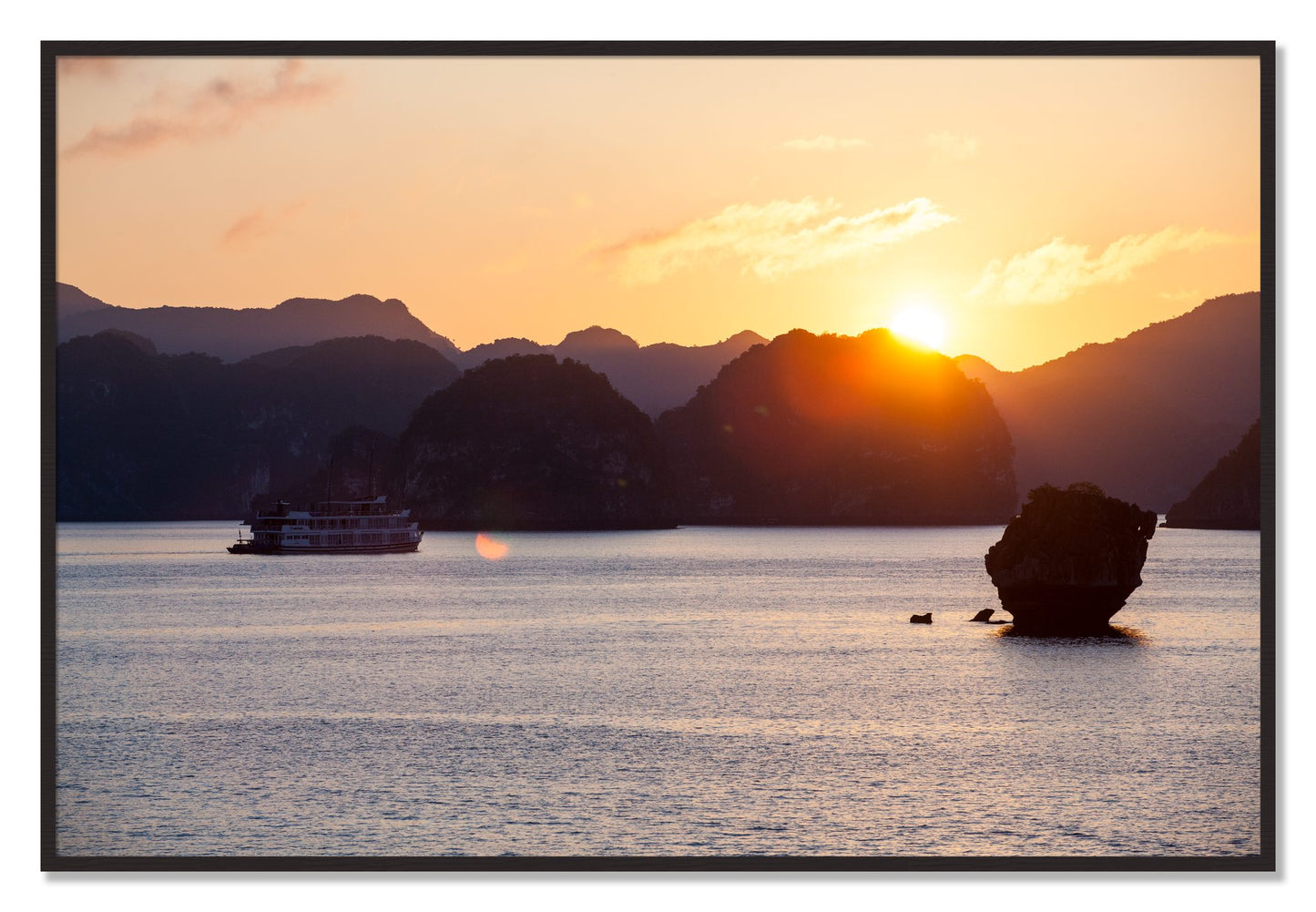 Framed photograph of Ha Long Bay by Dylan Ozanich, Black Walnut frame, Full Bleed
