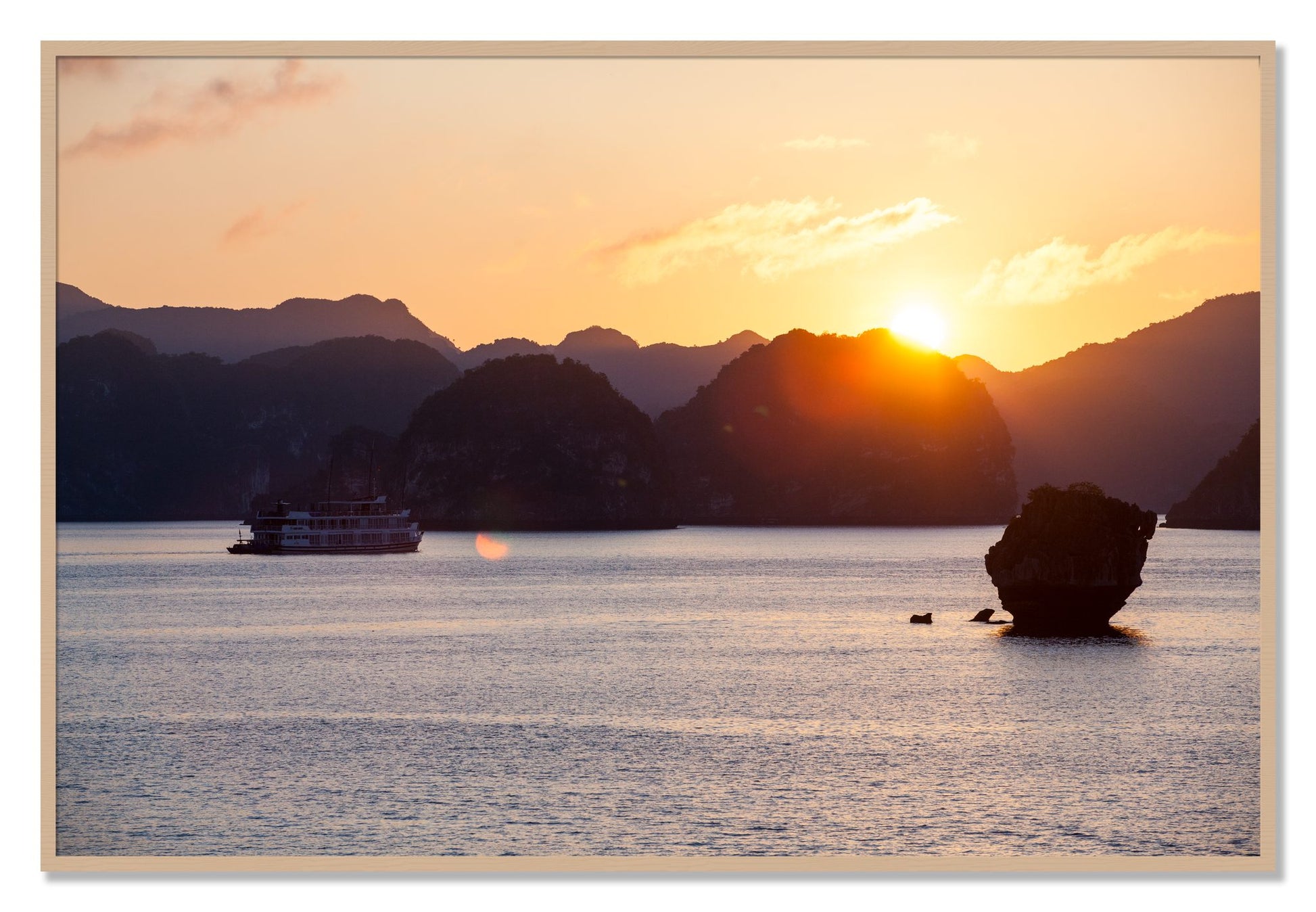 Framed photograph of Ha Long Bay by Dylan Ozanich, Oak frame, Full Bleed