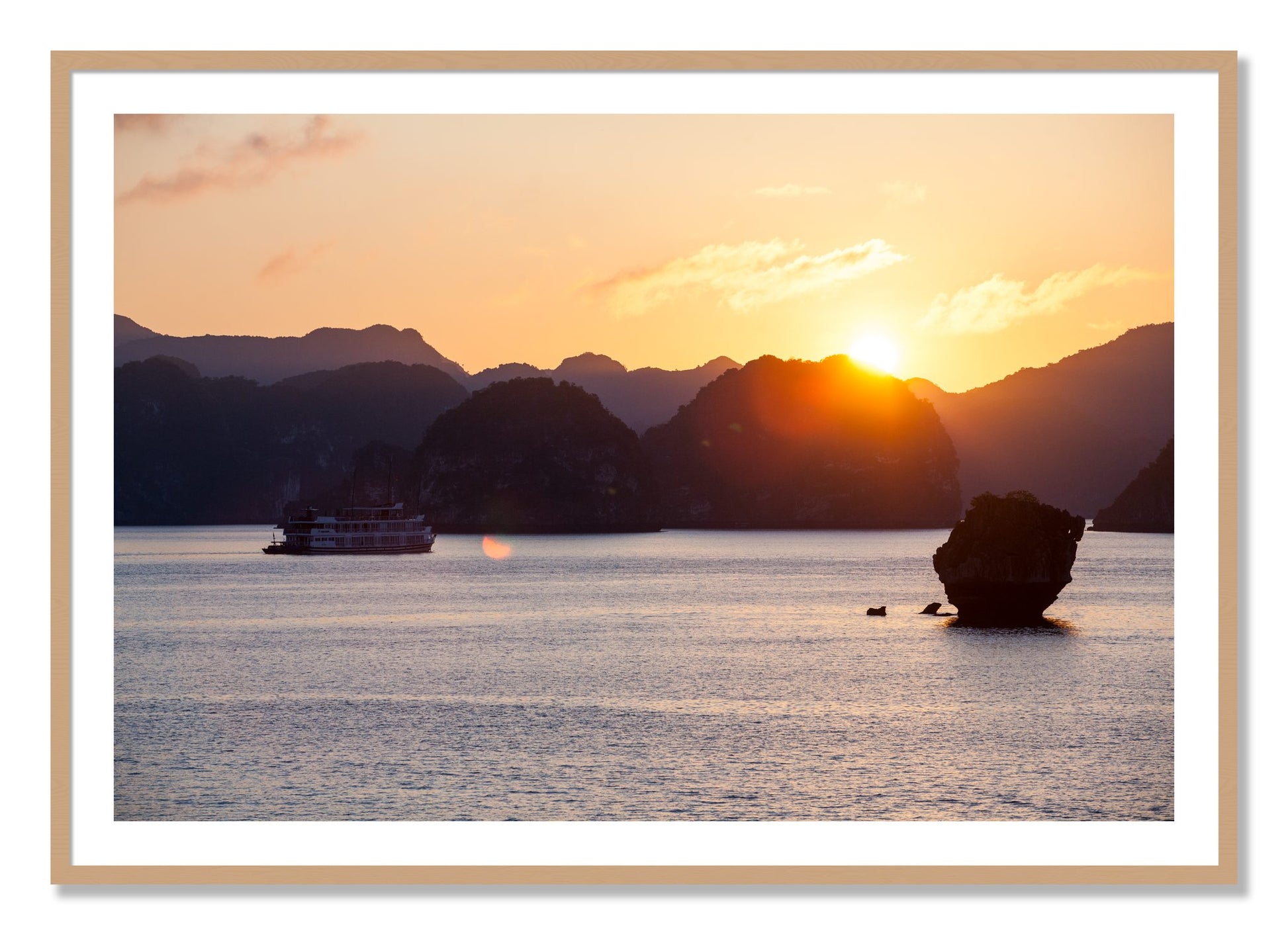 Framed photograph of Ha Long Bay by Dylan Ozanich, Oak frame, Borders