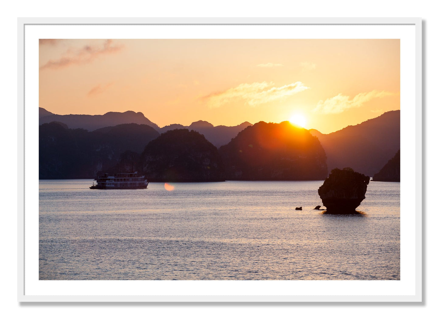 Framed photograph of Ha Long Bay by Dylan Ozanich, White frame, Borders