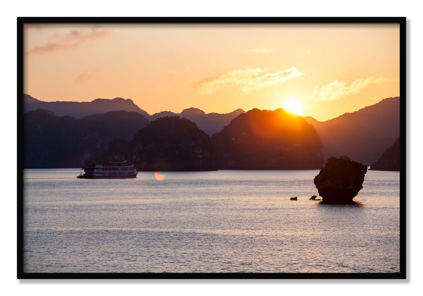Framed photograph of Ha Long Bay by Dylan Ozanich, Black frame, Full Bleed