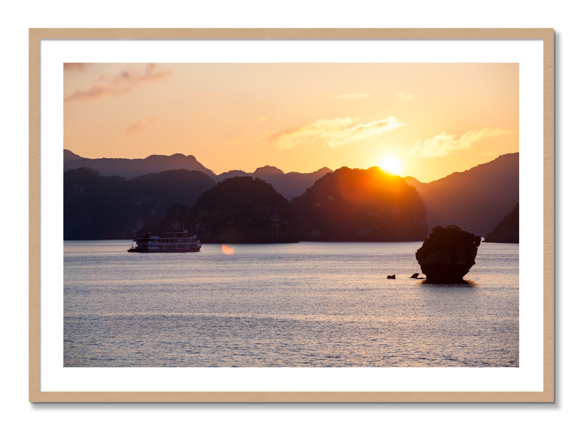 Framed photograph of Ha Long Bay by Dylan Ozanich, Oak frame, Borders