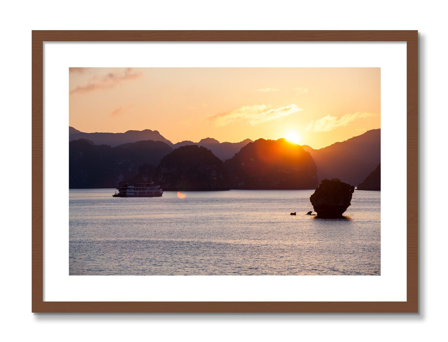 Framed photograph of Ha Long Bay by Dylan Ozanich, Walnut frame, Borders