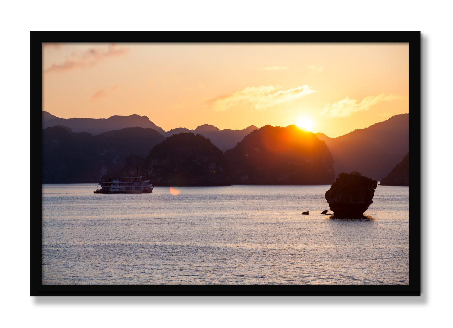 Framed photograph of Ha Long Bay by Dylan Ozanich, Black frame, Full Bleed