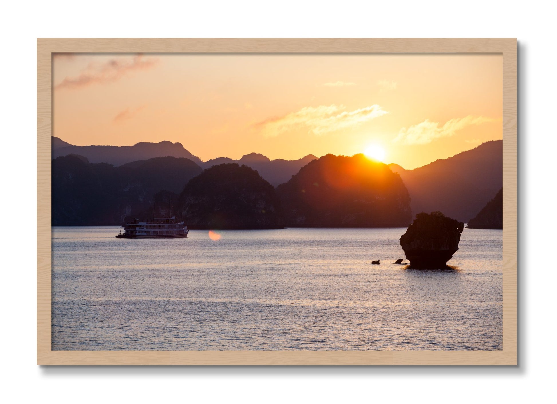 Framed photograph of Ha Long Bay by Dylan Ozanich, Oak frame, Full Bleed