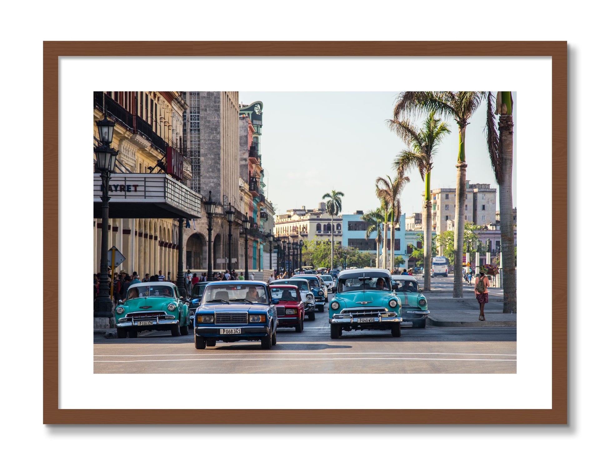 Framed photograph of Havana by Dylan Ozanich, Walnut frame, Borders