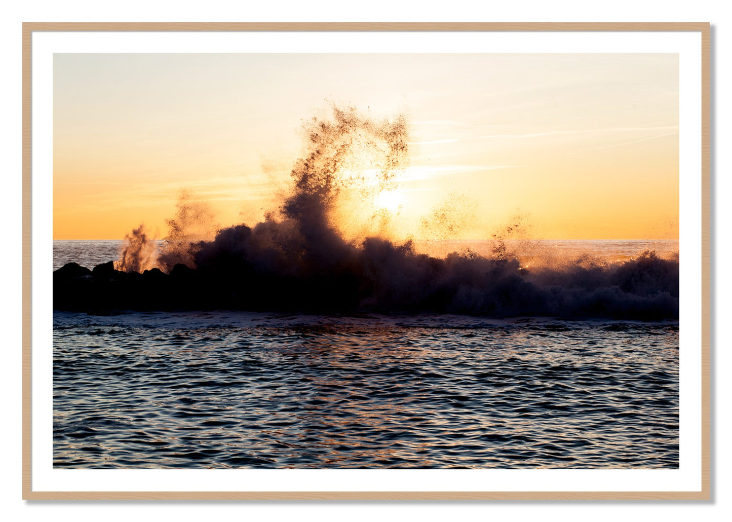 Framed photograph of Italian Coast by Dylan Ozanich, Oak frame, Borders