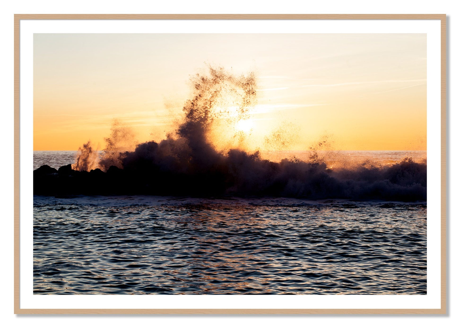 Framed photograph of Italian Coast by Dylan Ozanich, Oak frame, Borders