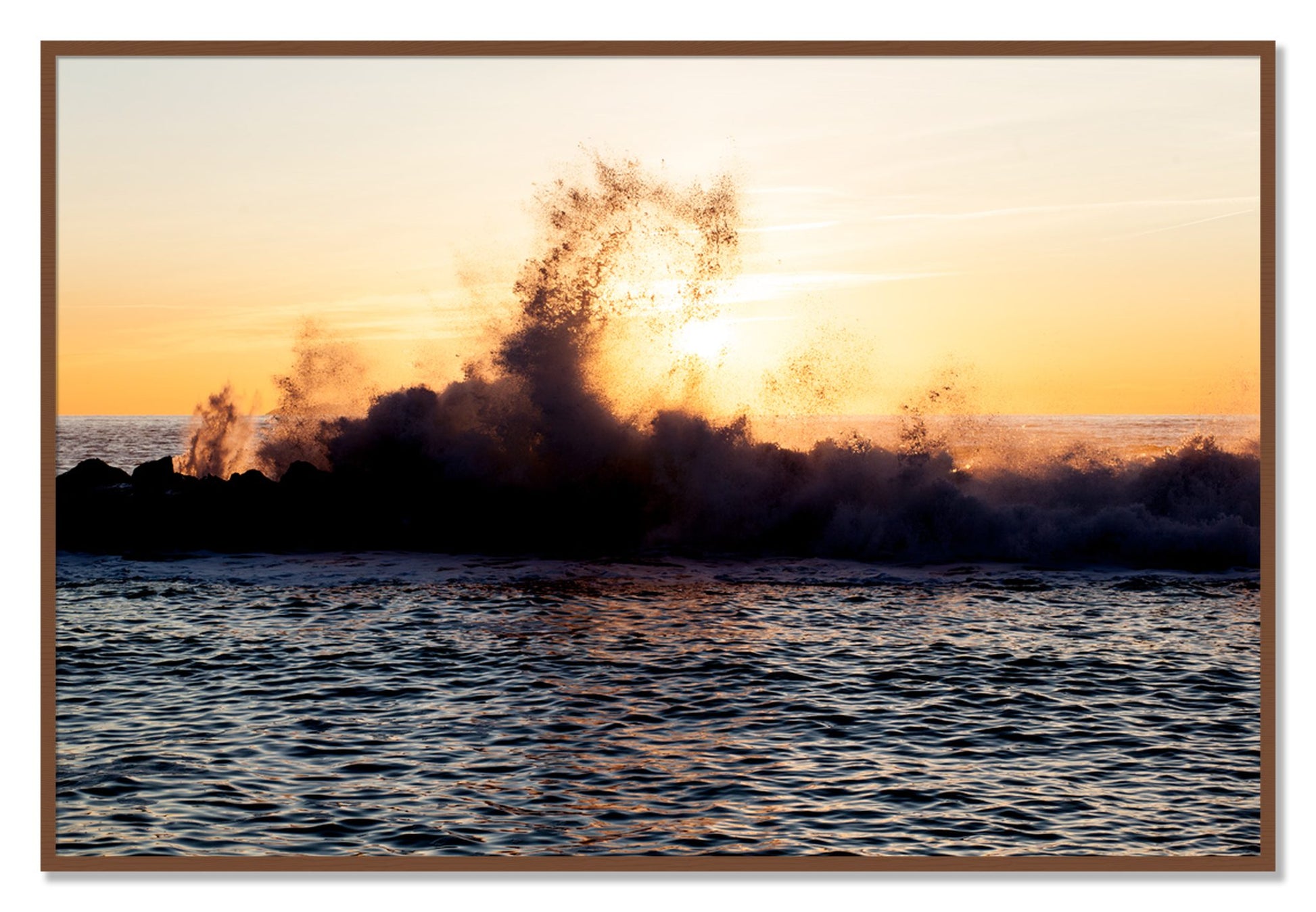 Framed photograph of Italian Coast by Dylan Ozanich, Walnut frame, Full Bleed
