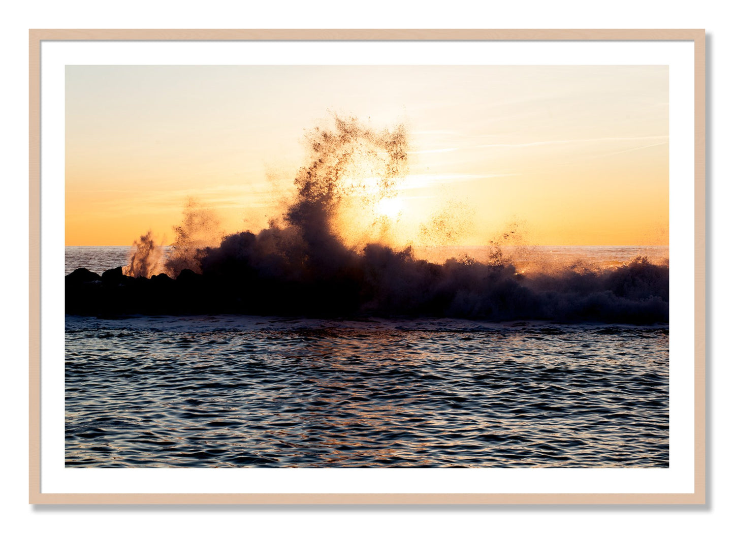 Framed photograph of Italian Coast by Dylan Ozanich, Maple frame, Borders