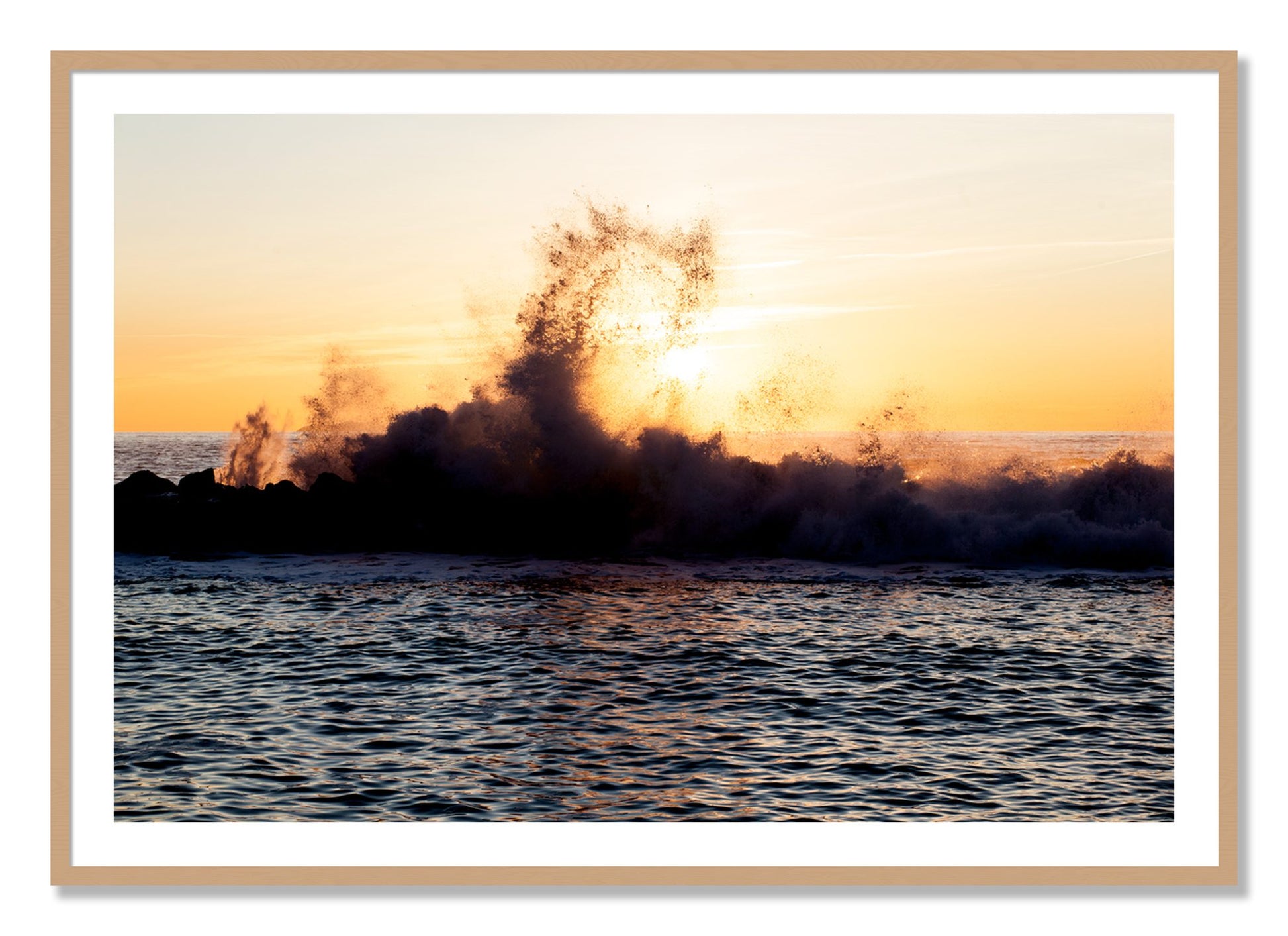 Framed photograph of Italian Coast by Dylan Ozanich, Oak frame, Borders