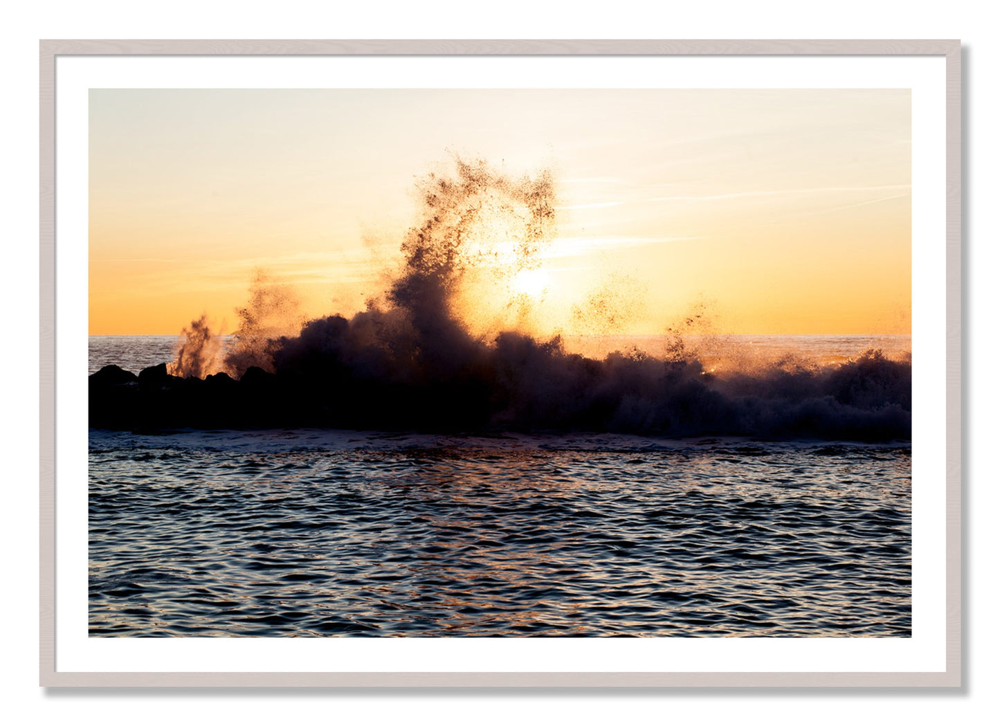 Framed photograph of Italian Coast by Dylan Ozanich, White Maple frame, Borders