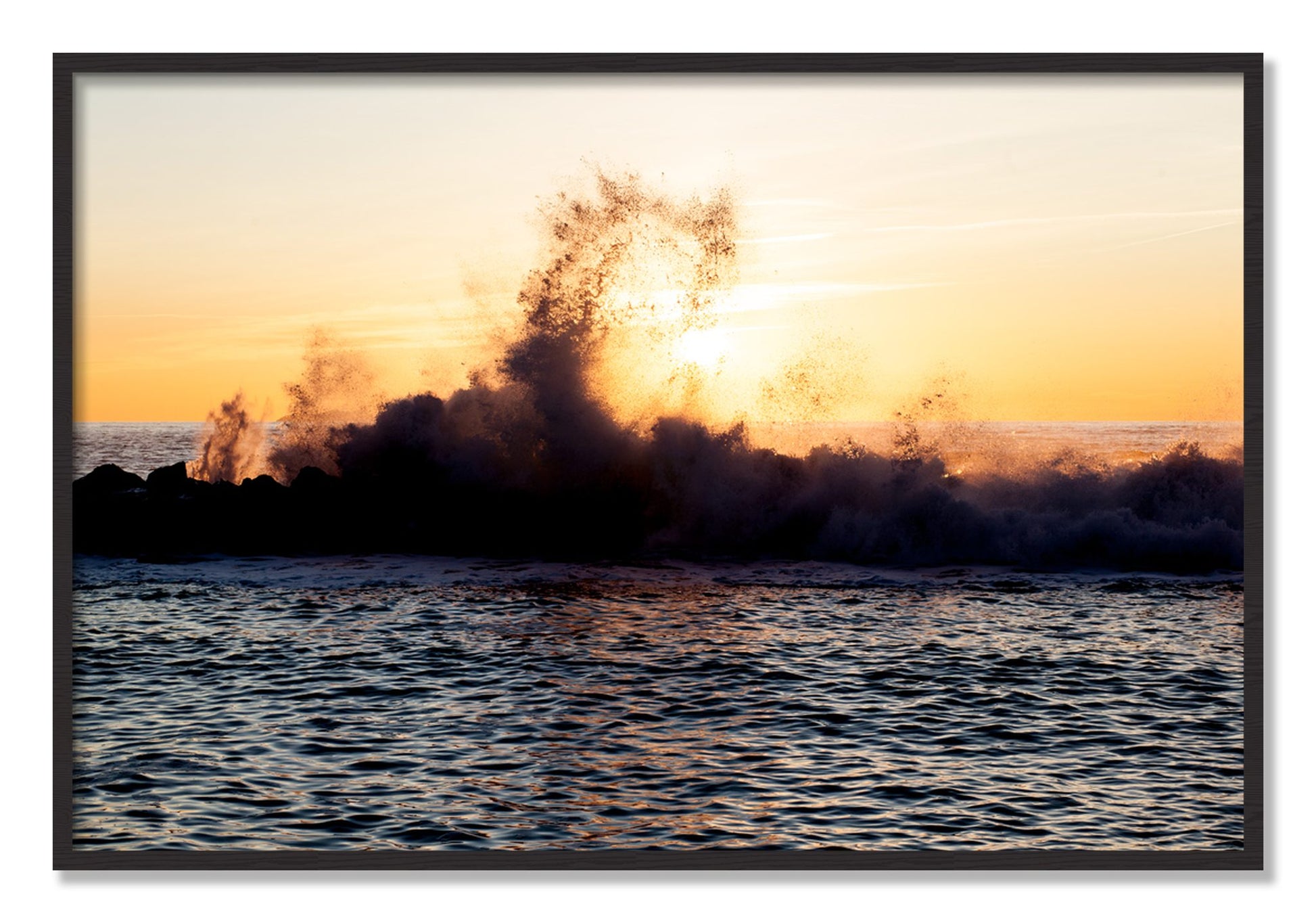 Framed photograph of Italian Coast by Dylan Ozanich, Black Walnut frame, Full Bleed