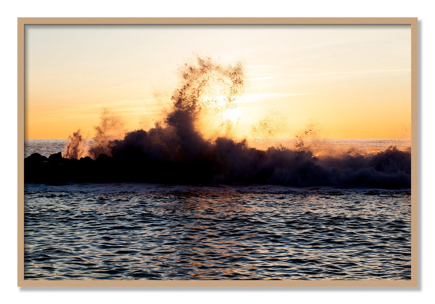 Framed photograph of Italian Coast by Dylan Ozanich, Oak frame, Full Bleed