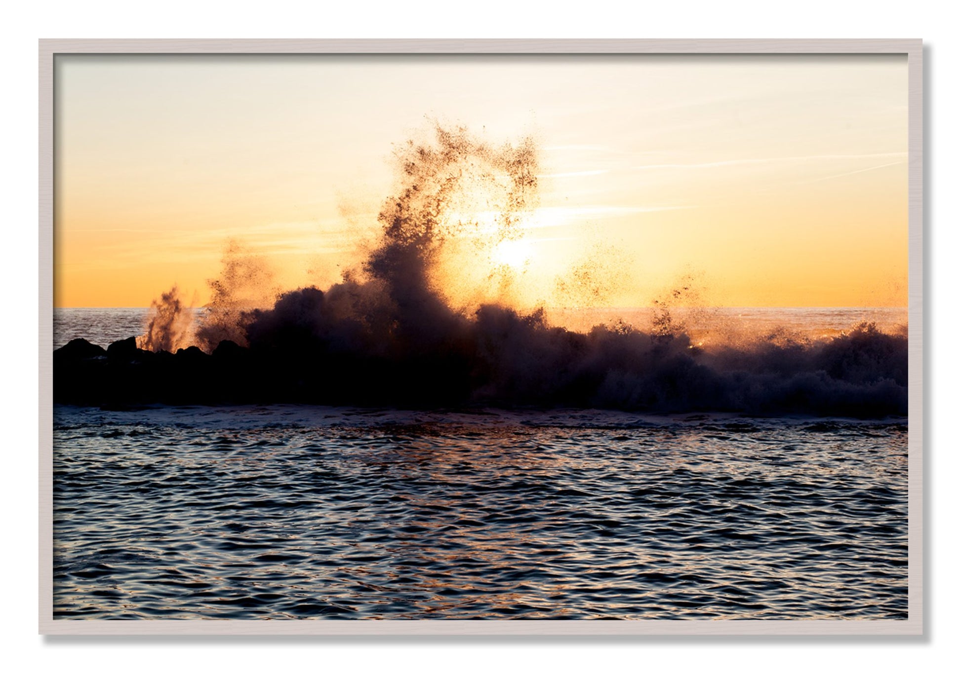 Framed photograph of Italian Coast by Dylan Ozanich, White Maple frame, Full Bleed