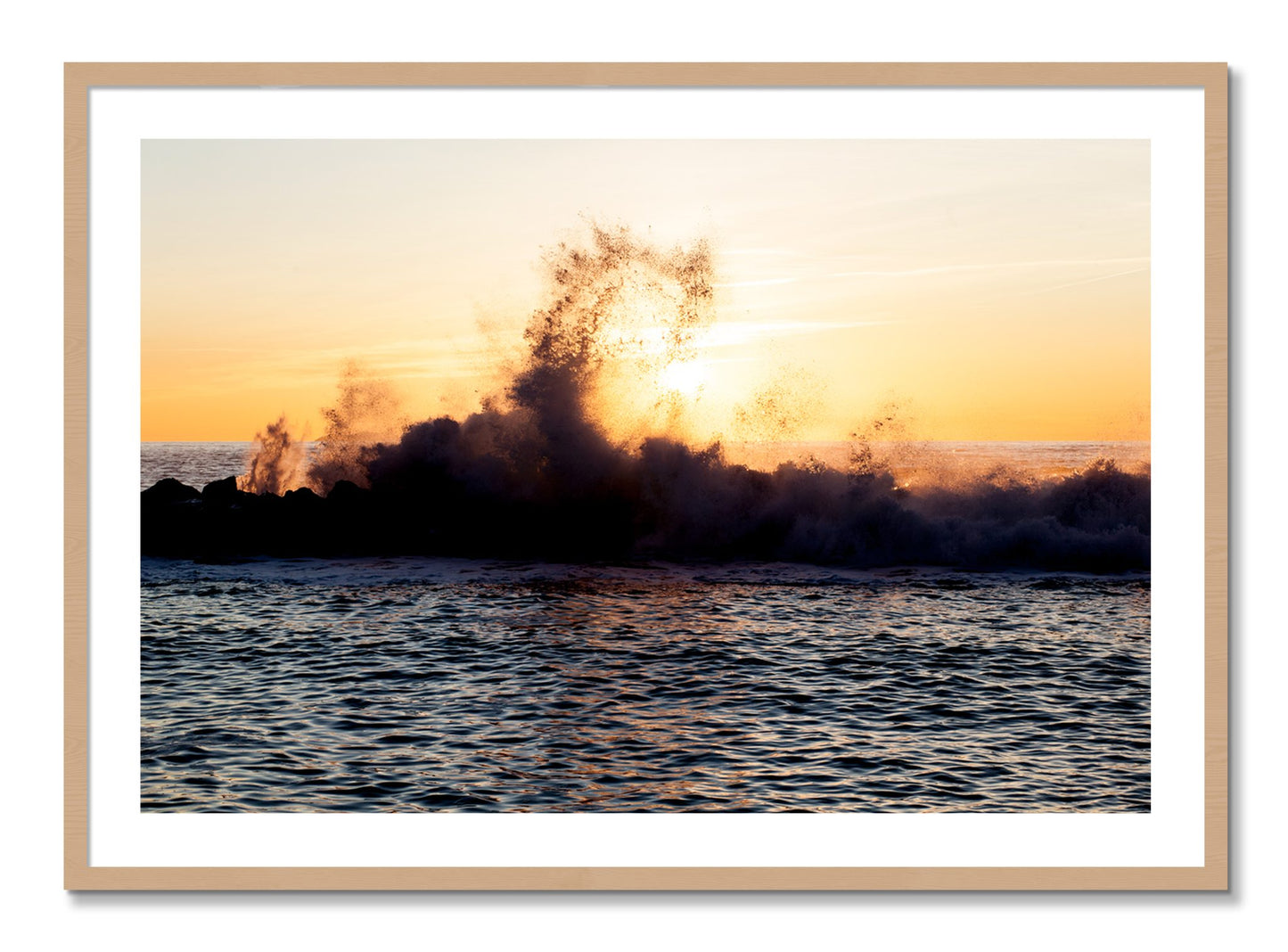 Framed photograph of Italian Coast by Dylan Ozanich, Oak frame, Borders