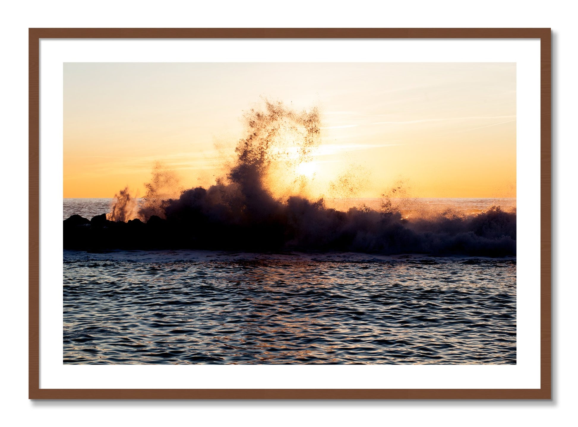 Framed photograph of Italian Coast by Dylan Ozanich, Walnut frame, Borders