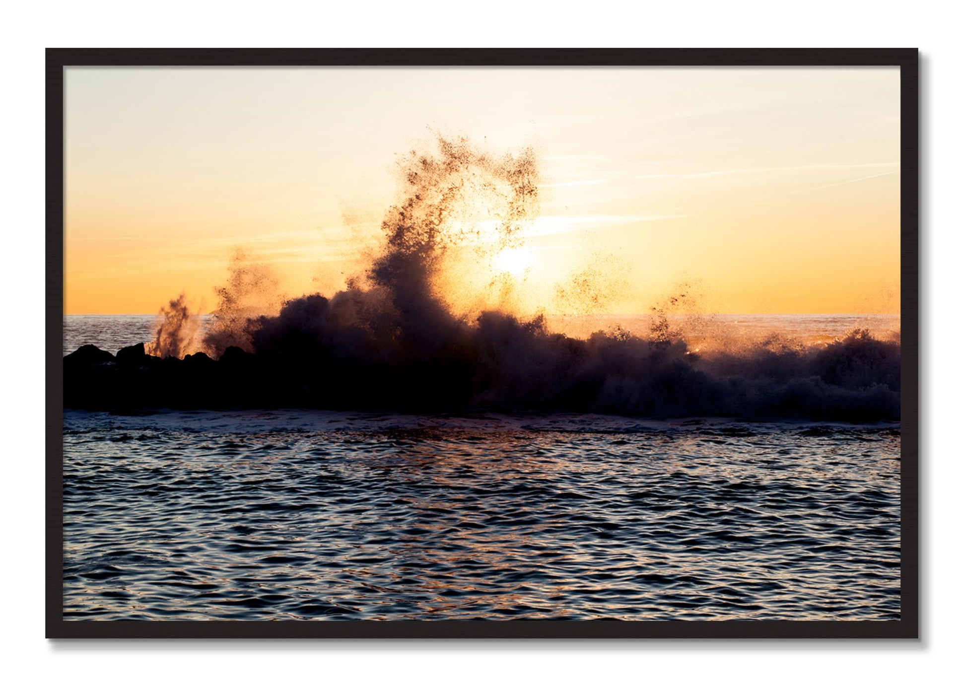 Framed photograph of Italian Coast by Dylan Ozanich, Black Walnut frame, Full Bleed