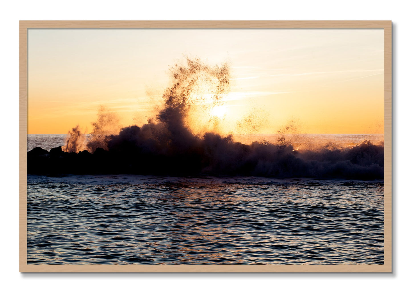 Framed photograph of Italian Coast by Dylan Ozanich, Oak frame, Full Bleed