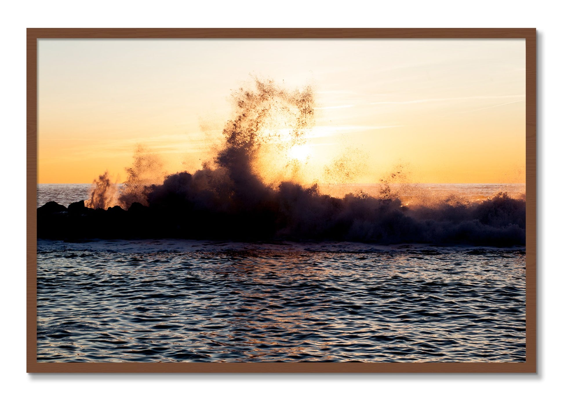 Framed photograph of Italian Coast by Dylan Ozanich, Walnut frame, Full Bleed