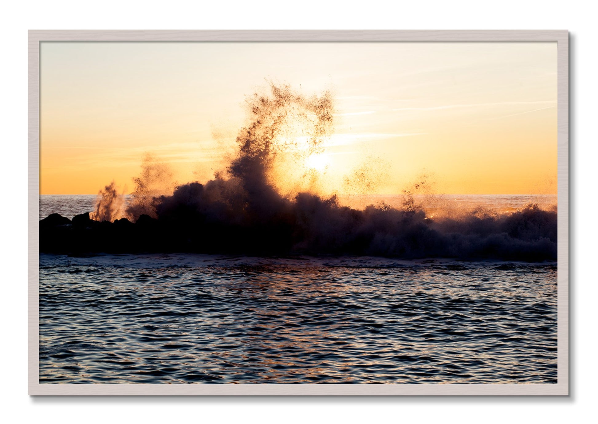 Framed photograph of Italian Coast by Dylan Ozanich, White Maple frame, Full Bleed