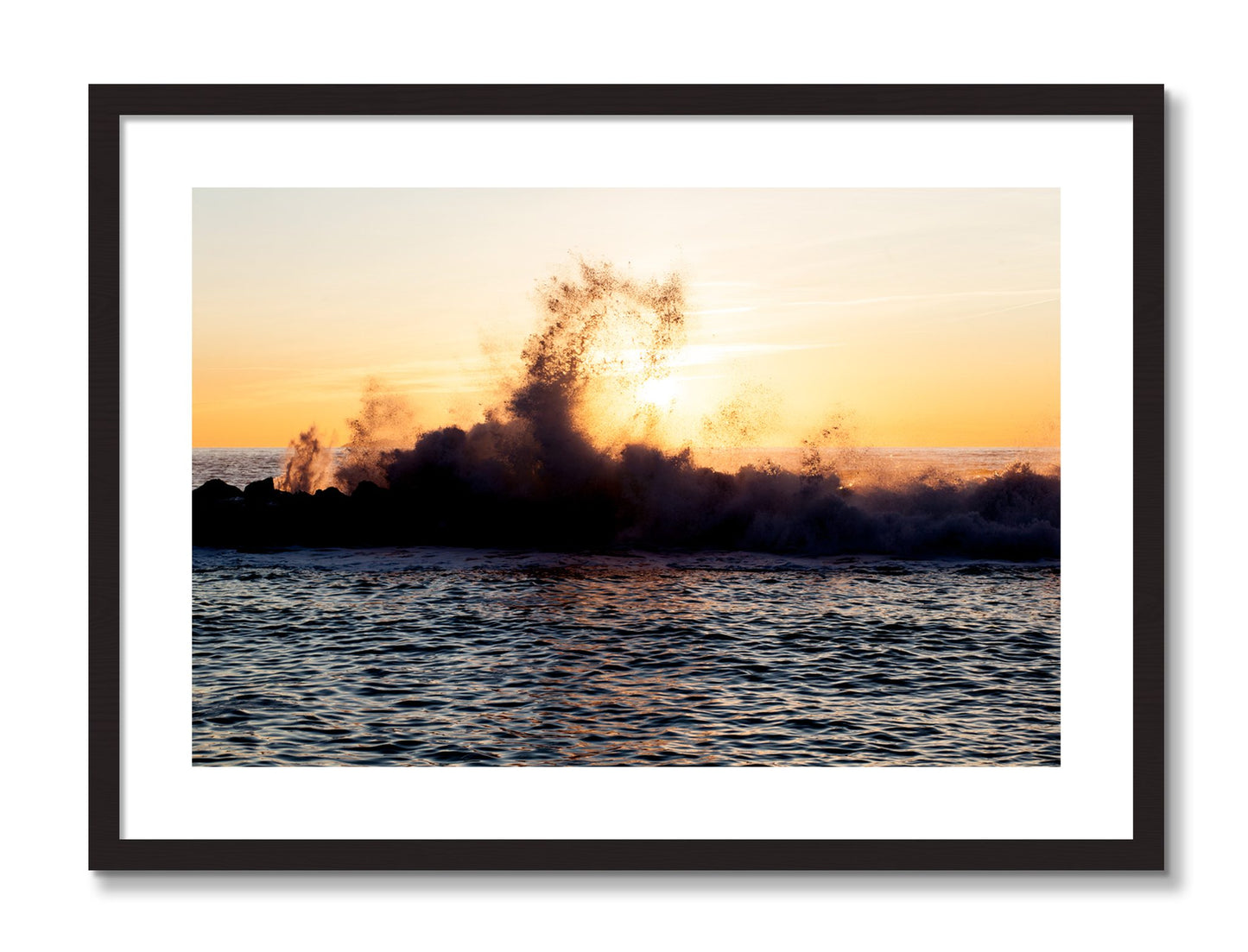 Framed photograph of Italian Coast by Dylan Ozanich, Black Walnut frame, Borders