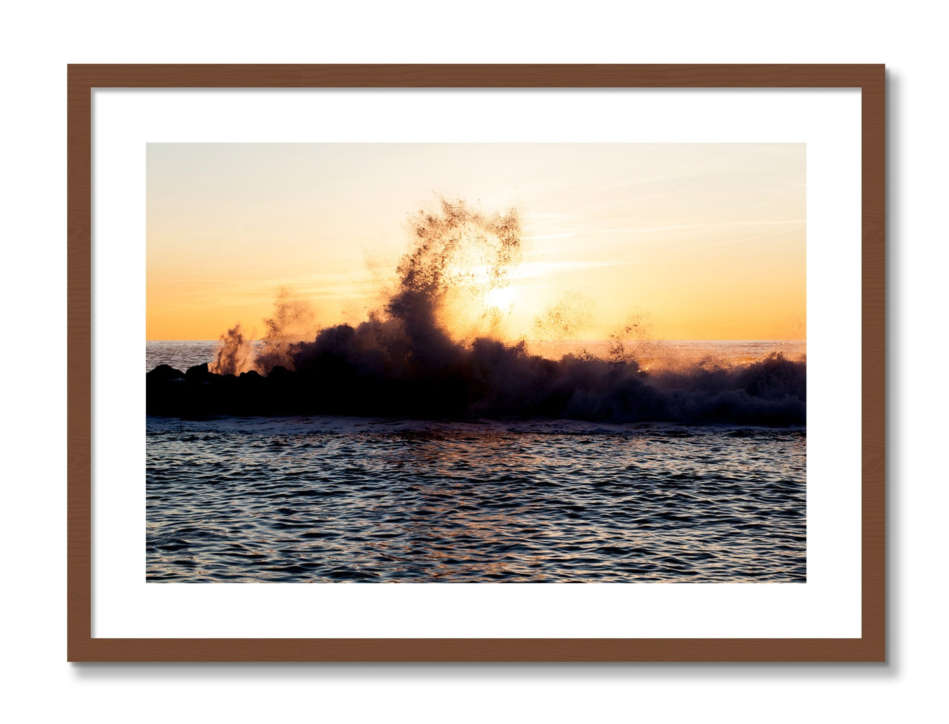 Framed photograph of Italian Coast by Dylan Ozanich, Walnut frame, Borders