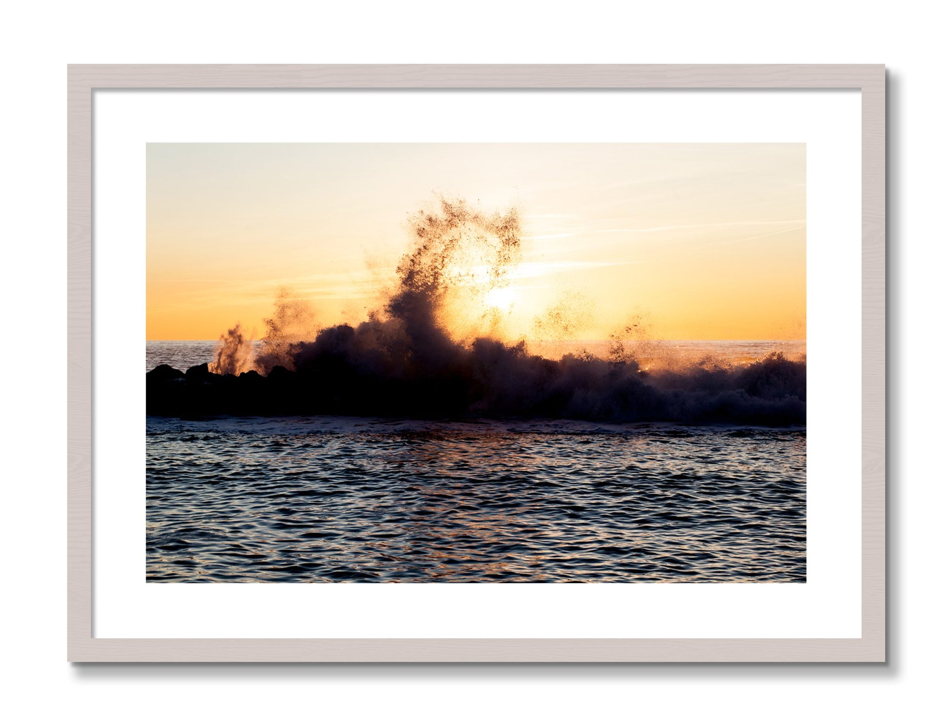 Framed photograph of Italian Coast by Dylan Ozanich, White Maple frame, Borders