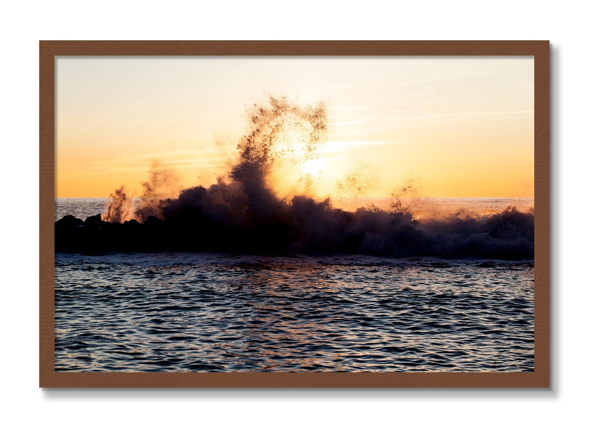 Framed photograph of Italian Coast by Dylan Ozanich, Walnut frame, Full Bleed
